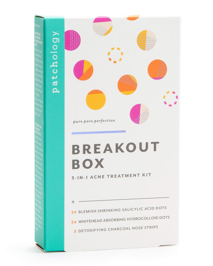 Patchology Breakout Box 3-in-1 Acne Treatment Kit with 3 Nose Strips, 24 Salicylic Acid Dots, and 24 Hydrocolloid Dots