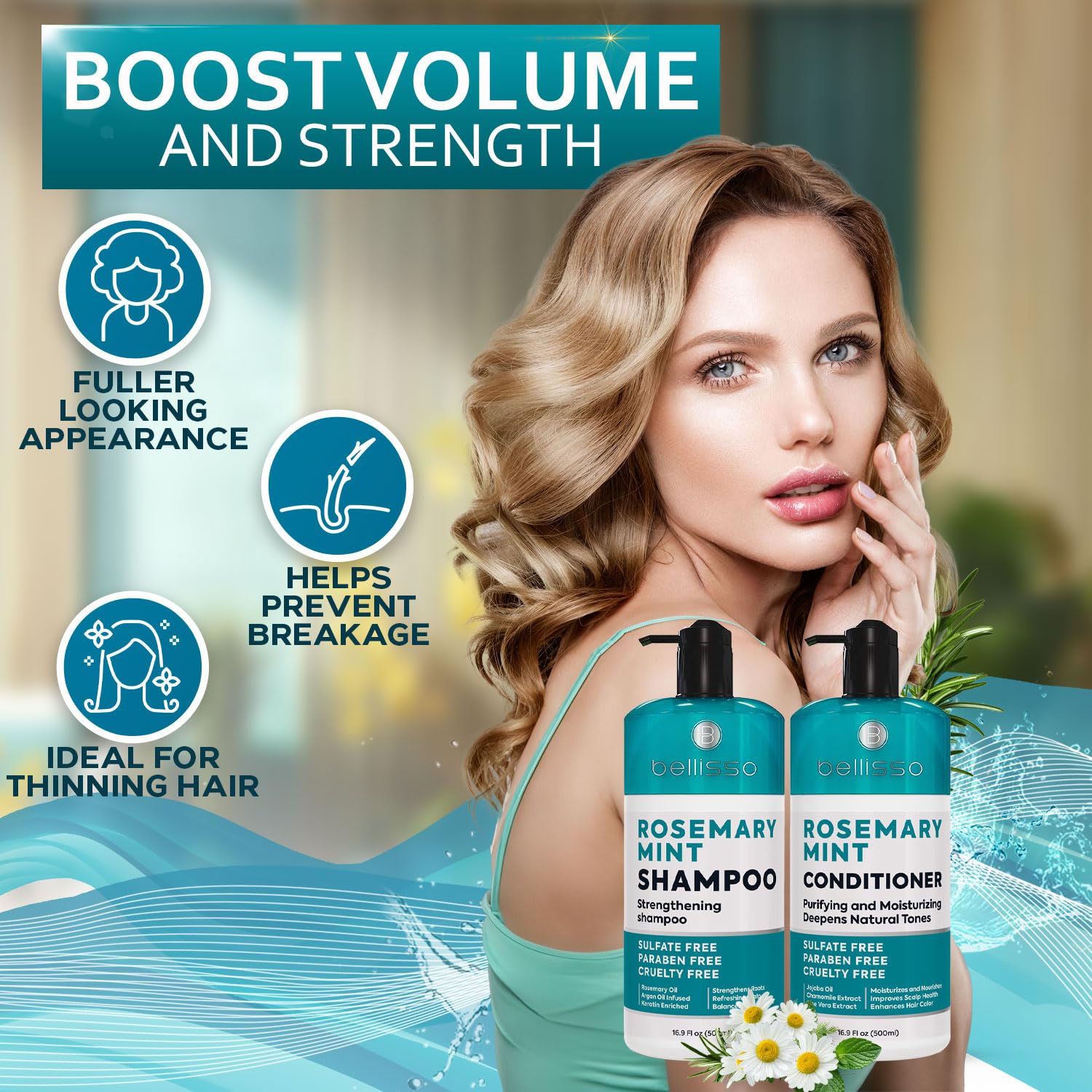 Rosemary Shampoo and Conditioner Set – with Rosemary Oil and Peppermint - Sulfate Free Moisturizing Products for Women and Men, Helps Flaky, Dry Scalp and Dandruff, Salon Thickening for Thinning Hair