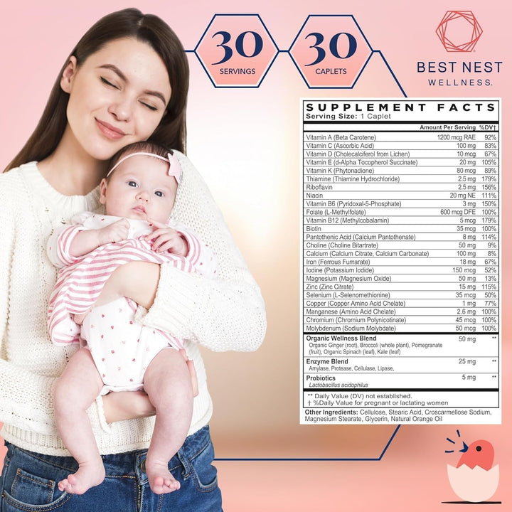 Best Nest Wellness Mama Bird Postnatal Vitamins for Breastfeeding and Postpartum, Whole Food Organic Blend, Methylated Vitamins, Vegan, Once Daily, 30 Ct