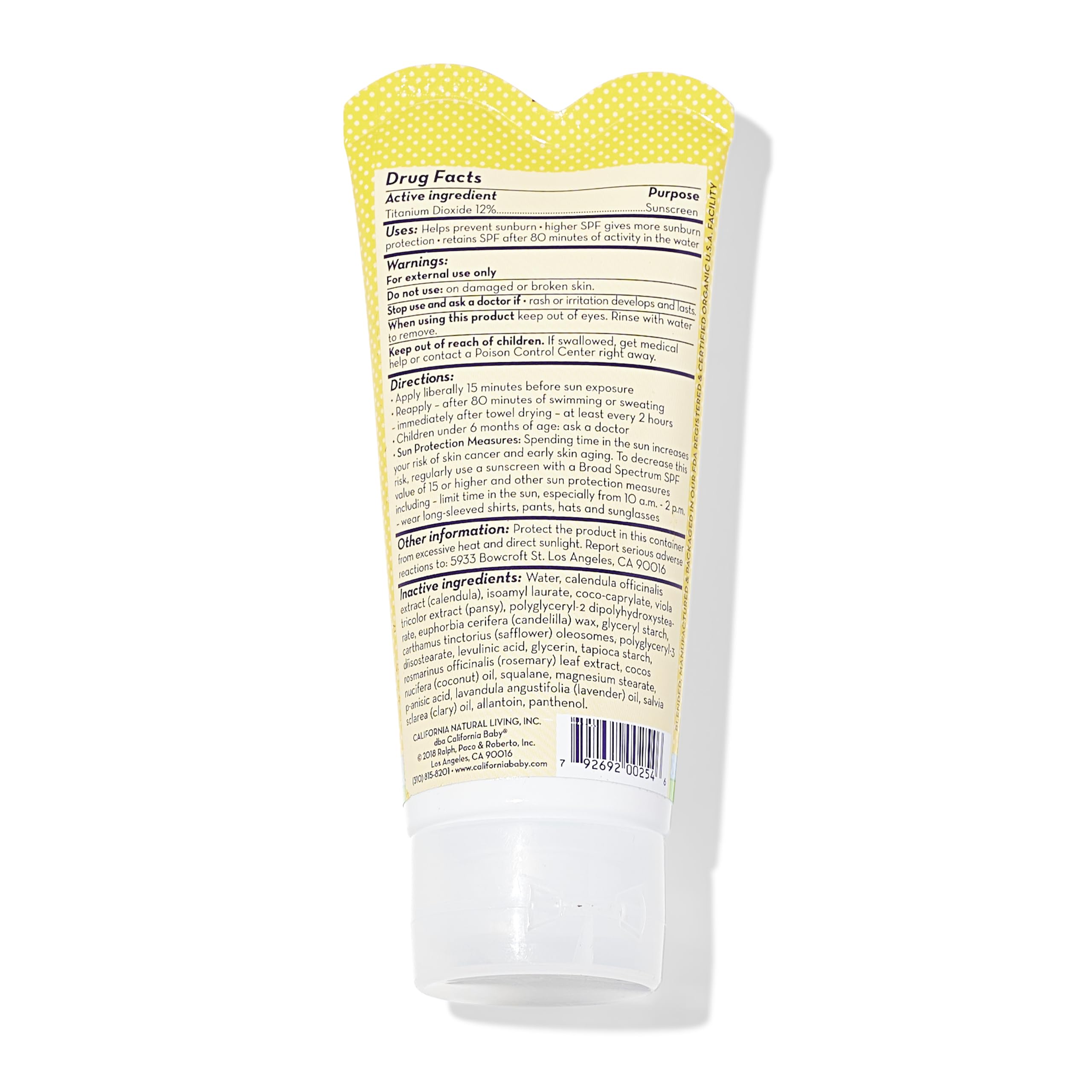 California Baby Calendula SPF 30+ Sunscreen | Mineral | Lavender Scent | Baby Sunscreen Face + Body | Travel Size | 82g / 2.9oz