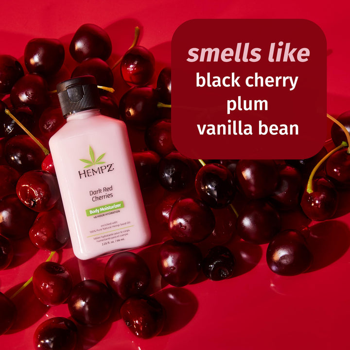 Hempz Mini Dark Red Cherries Lotion, Ultra Hydrating Moisturizer for Body, Hands and Feet 2.25 oz.
