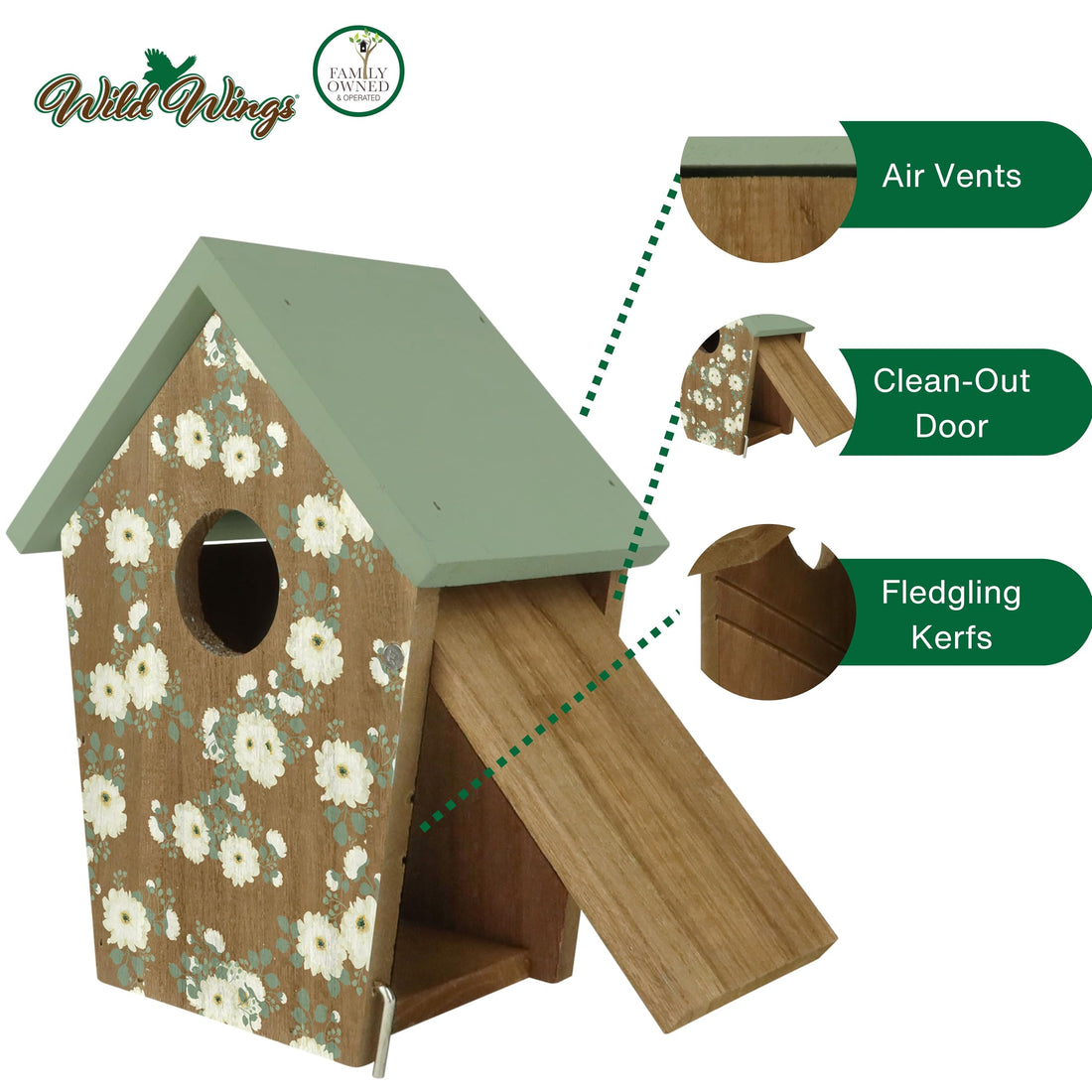 Wild Wings Decorative Bluebird House Verdant Petals, Green