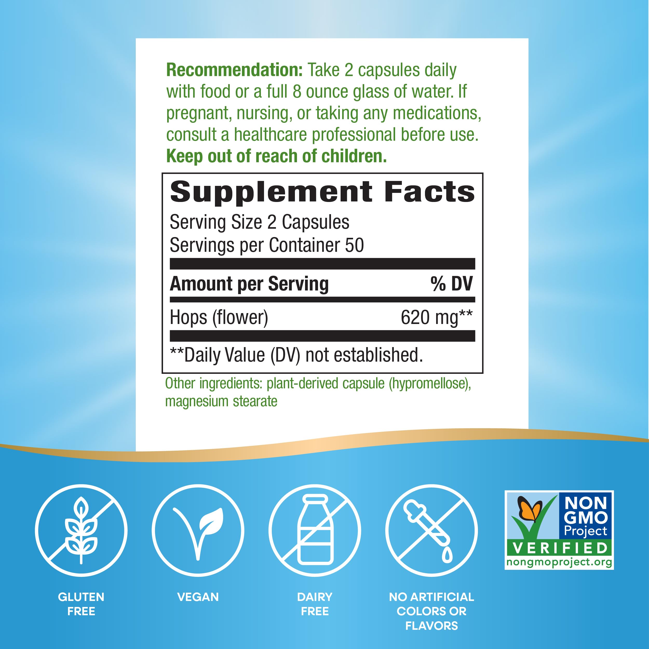 Nature's Way Hops Flowers - Traditional Calming Aid* - 620 mg Hops Flowers per 2-Capsule Serving - Herbal Supplement - Vegan, Gluten Free & Dairy Free - 100 Capsules (Pack of 2)