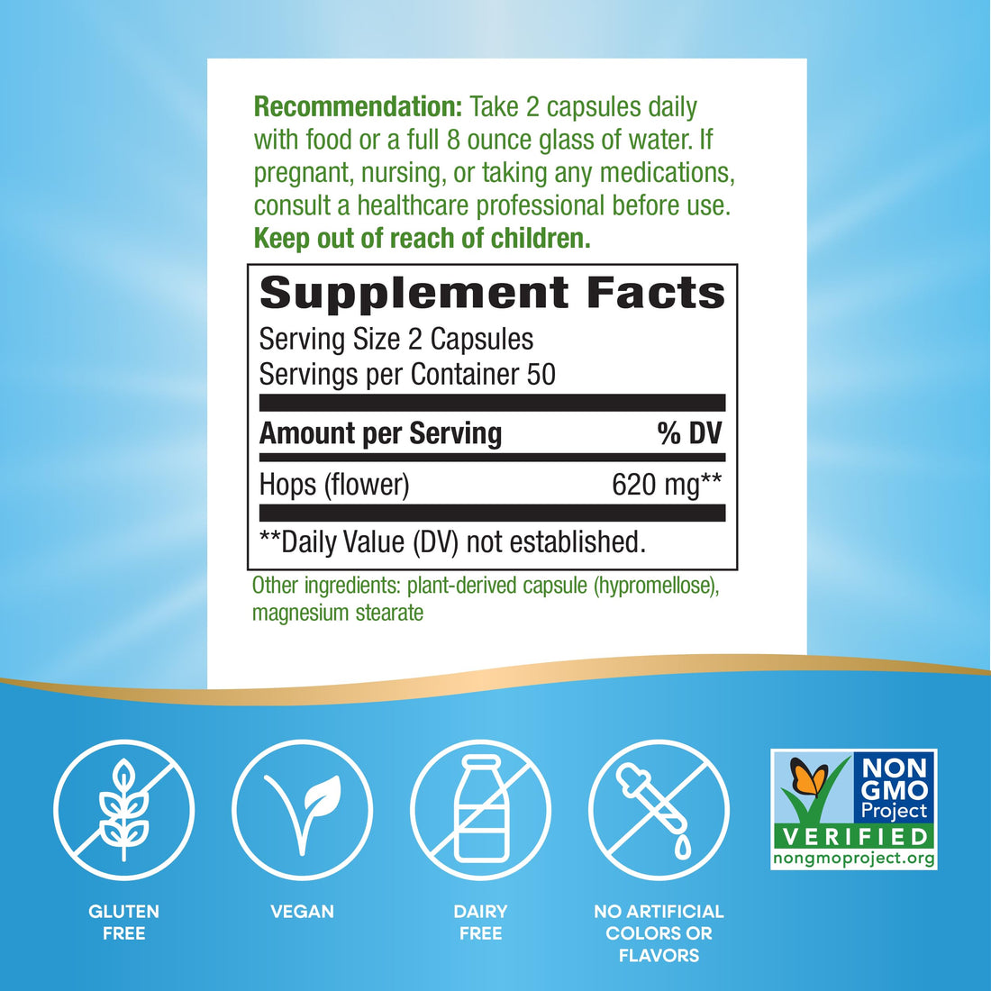 Nature's Way Hops Flowers - Traditional Calming Aid* - 620 mg Hops Flowers per 2-Capsule Serving - Herbal Supplement - Vegan, Gluten Free & Dairy Free - 100 Capsules (Pack of 2)