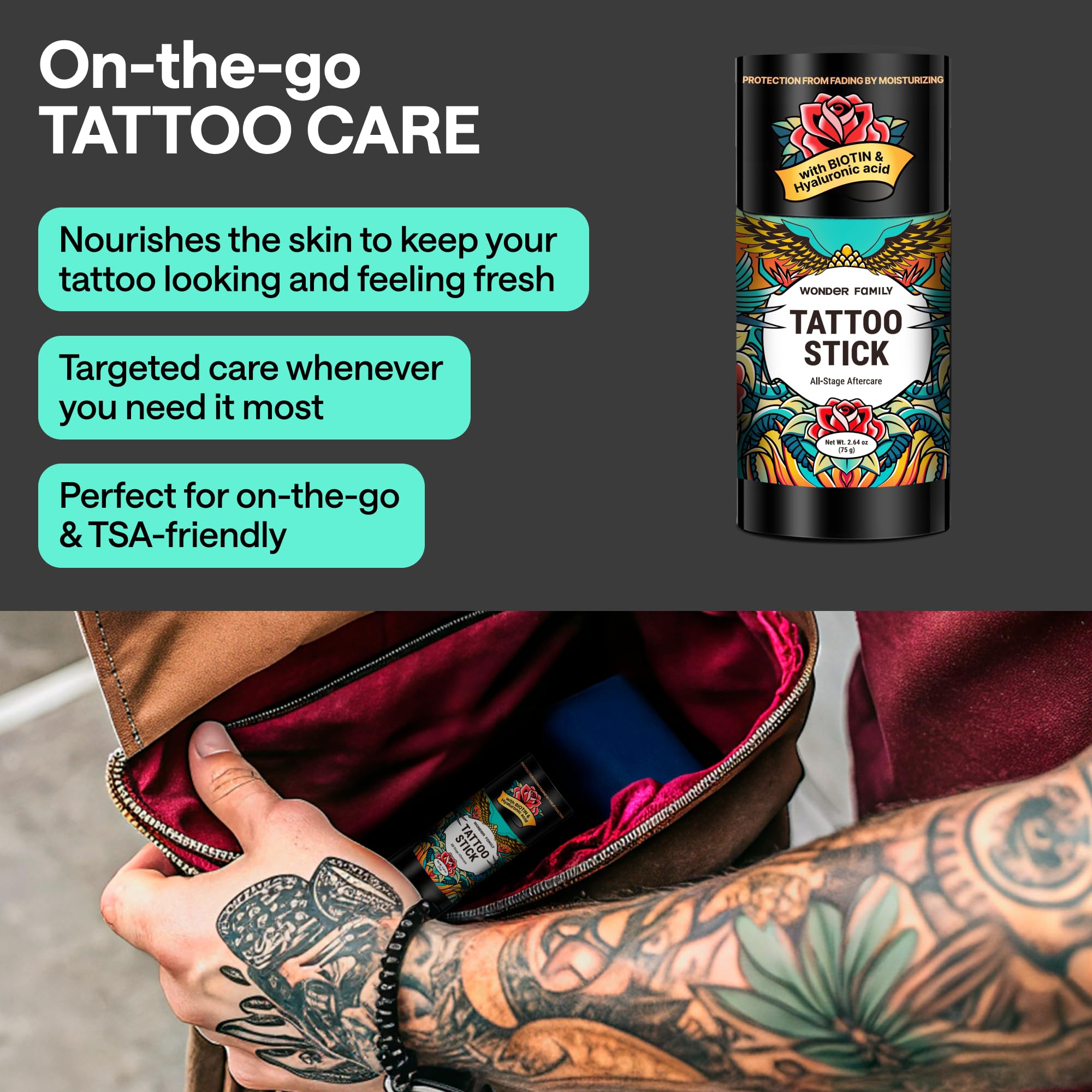 Tattoo Balm Aftercare Stick – Tattoo Moisturizer and Brightener with Shea Butter – All-in-One Tattoo Lotion and Cream for Hydration and Color Protection – Travel-Friendly Tattoo Aftercare Balm