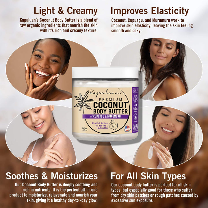 Coconut Body Butter for Women Dry Skin, Body Butter with Pure Coconut Oil, Cupuaçu & Murumuru, Whipped Body Butter for Women, Shea Body Butter Cream, Mantequilla Corporal (Watermelon & Freesia Scent)