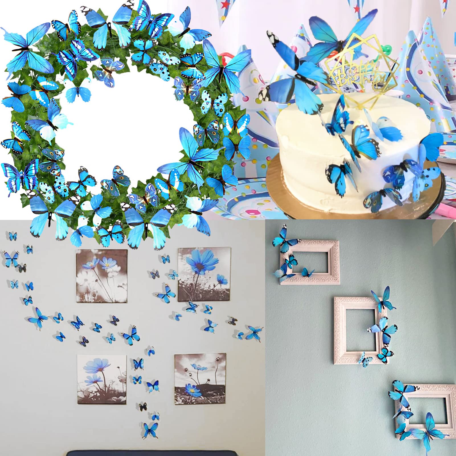 Ewong Butterfly Wall Decals, 36PCS 3D Butterflies Home Decor for Room, Wall Sticker for Girls Room Kids Bedroom Bathroom Baby Nursery Decoration (Blue)