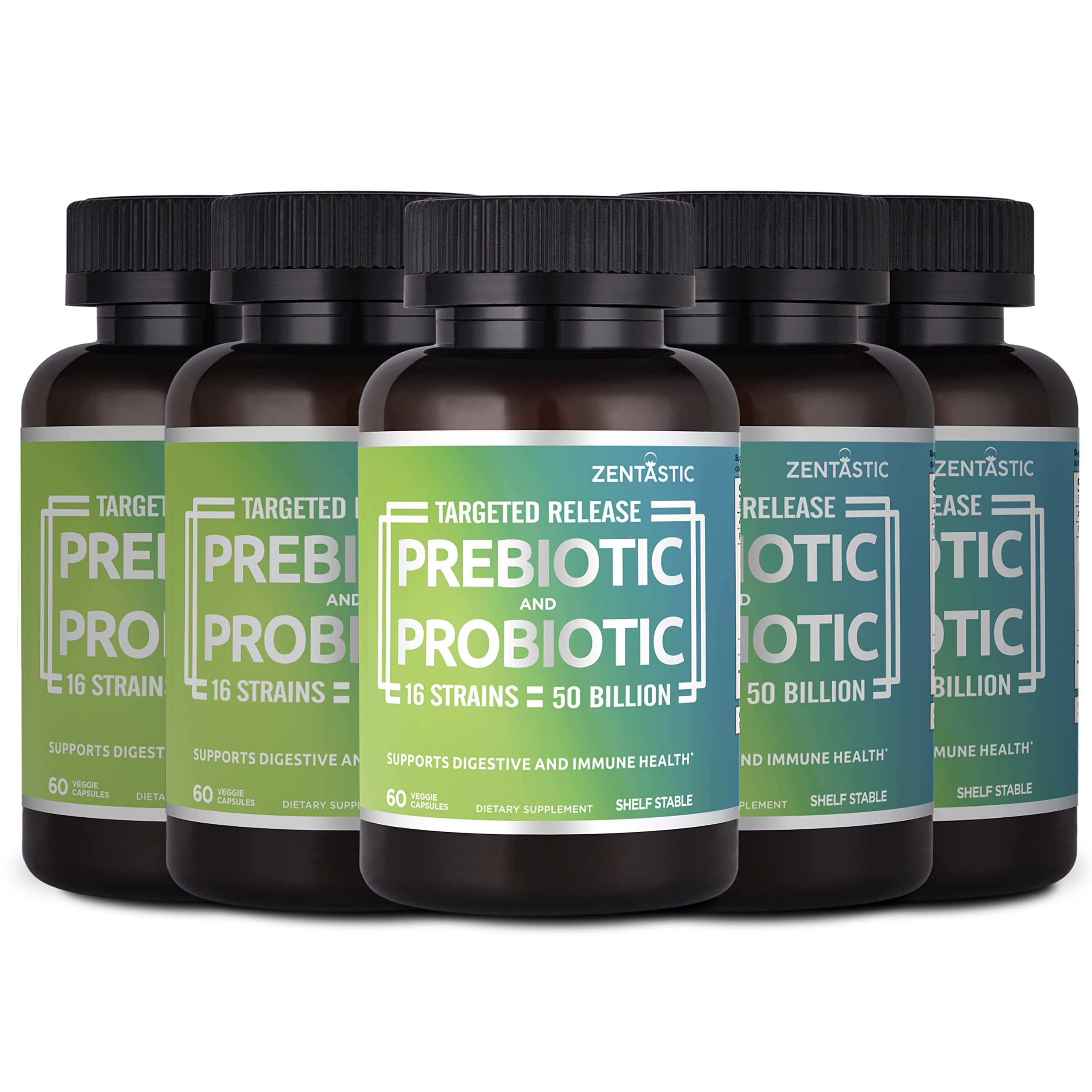 Zentastic Probiotics & Prebiotics Supplement - 50 Billion CFU - for Men & Women’s Immune & Digestive Health - 16 Strains - Shelf Stable - 300 Delayed Release Veggie Capsules