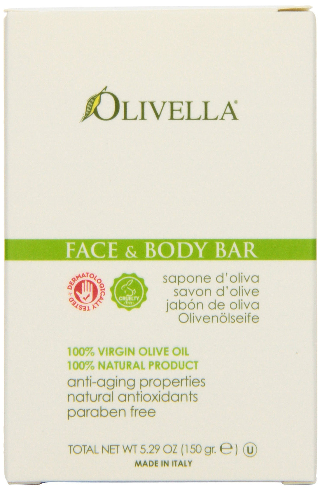 Olivella Face and Body Soap, Scented All-Natural 100% Virgin Olive Oil from Italy, 5.29-Ounce Bars (Pack of 12)