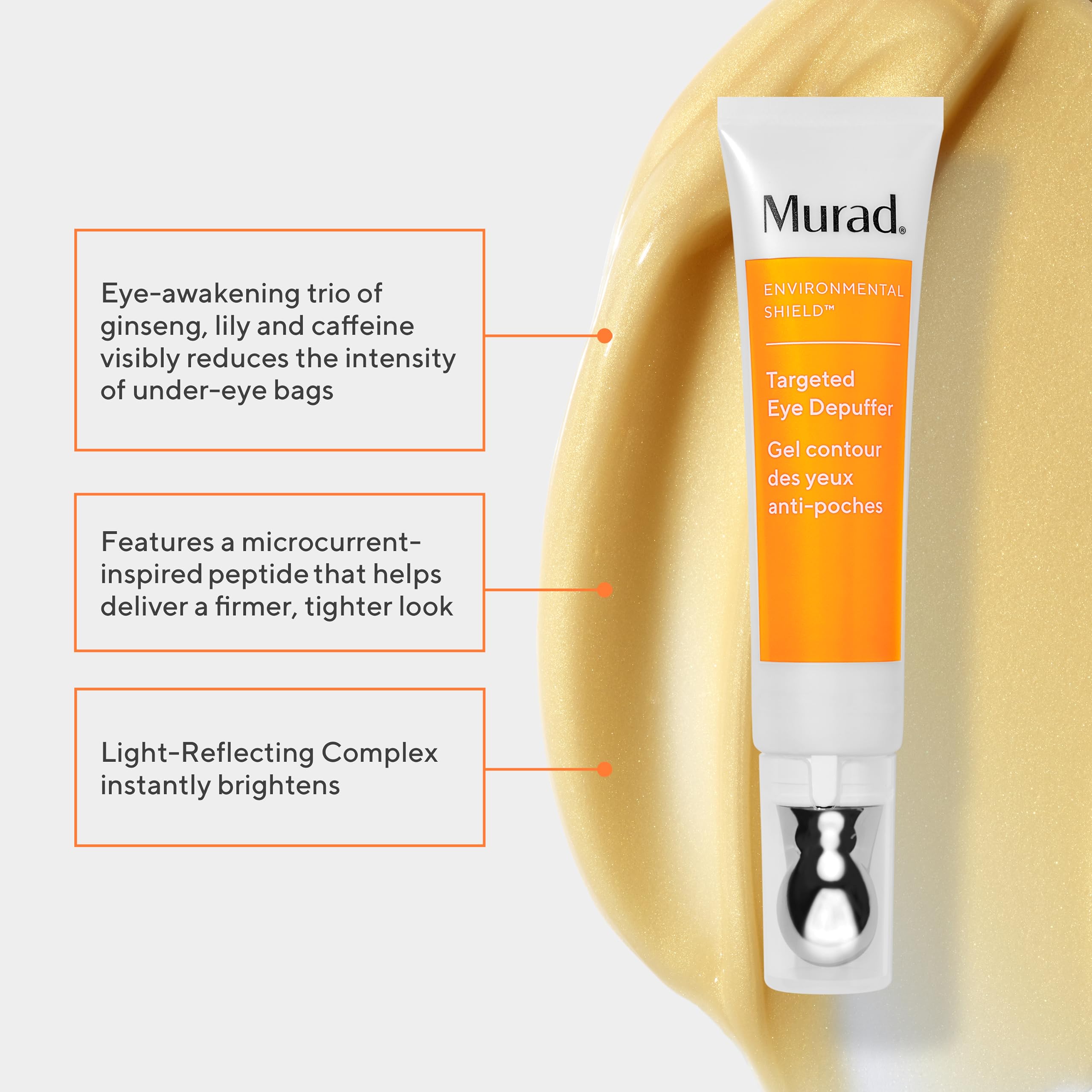 Murad Targeted Eye Depuffer - Visibly Brightens, Depuffs, and Firms Under-Eyes - Anti-Aging Eye Cream - Ginseng, Lily, and Caffeine Massage Away Puffiness and Under-Eye Bags - 0.5 FL OZ