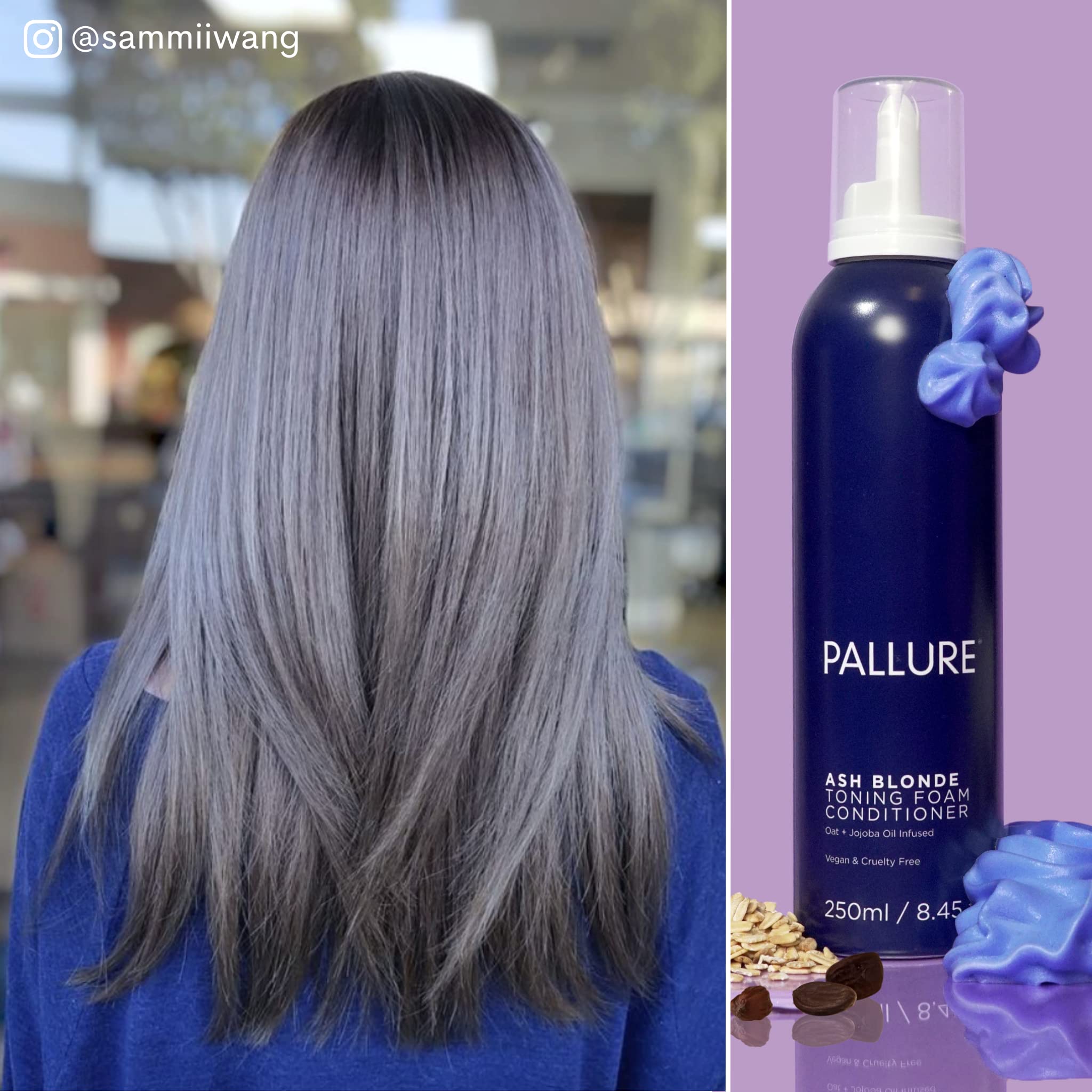 Pallure Ash Blonde Toning Foam Conditioner, Reduces Brassiness and Yellow Tones - For Silver Hair, Vegan and Cruelty Free, 250 ml