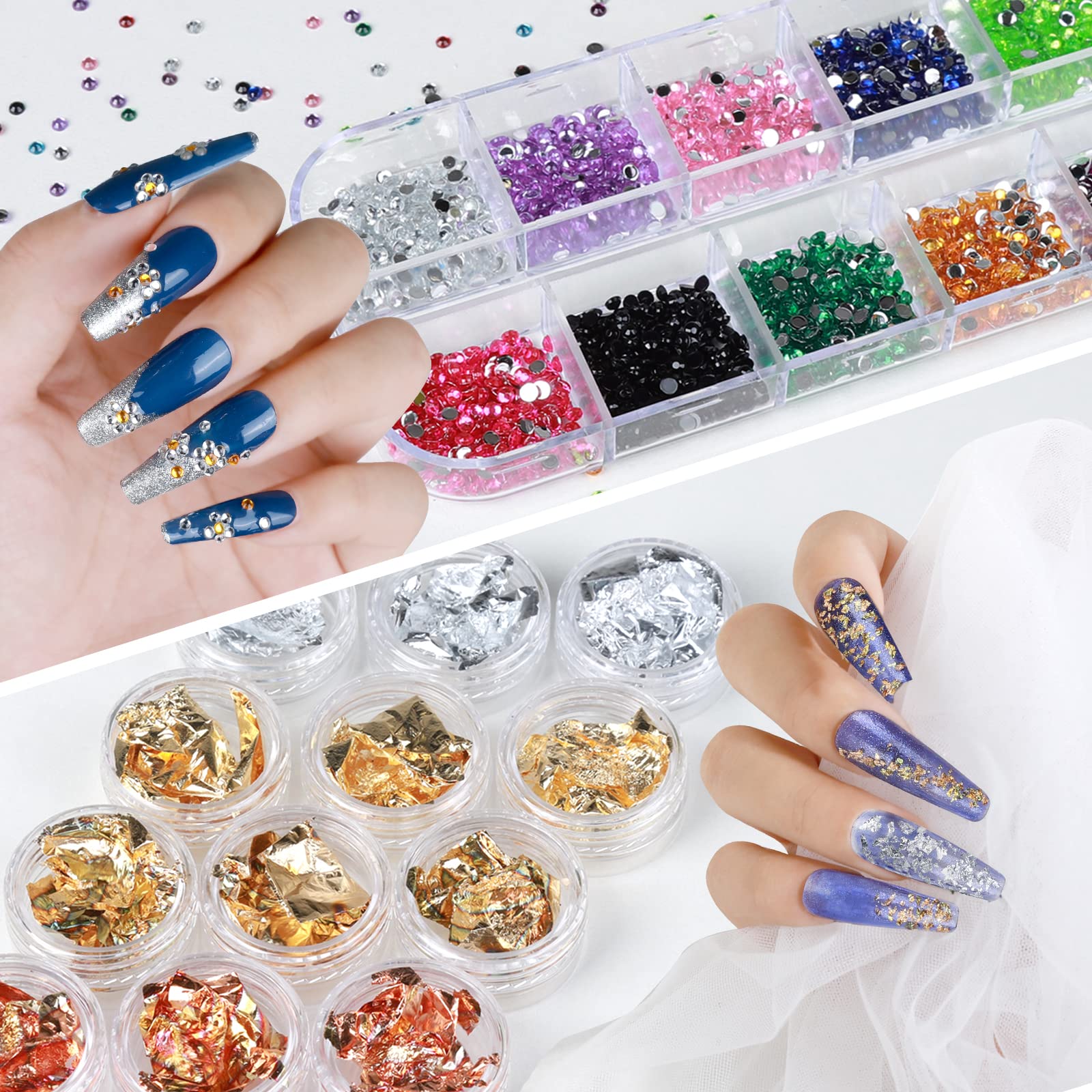 Teenitor Nail Art Decoration with 12 Sheets Nail Art Stickers for Nail Art, Butterfly Nail Foil Stickers, Nail Sequins and Rhinestones, Self-Adhesive Nail Sticker Decals for Nails Art Design