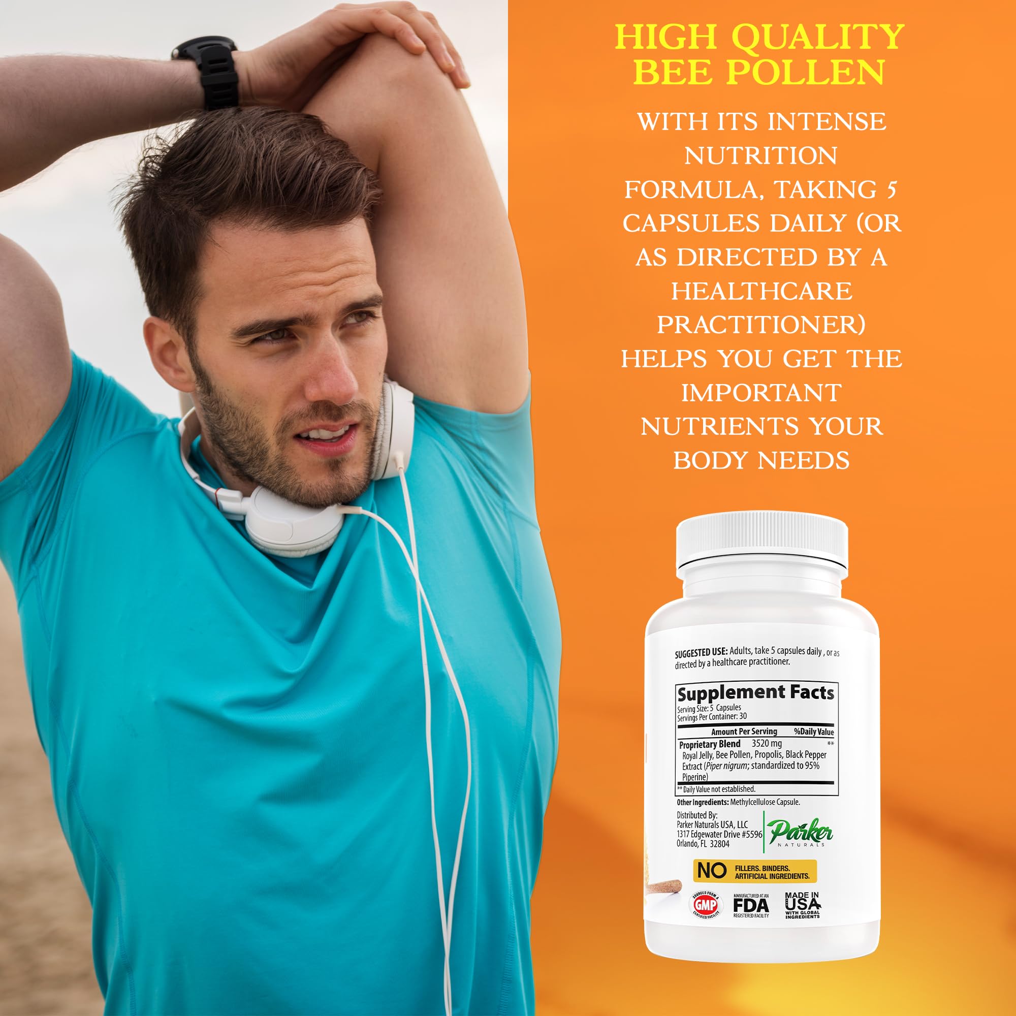 Parker Naturals Supreme Bee Pollen Capsules, 3520 mg Royal Jelly, Bee Pollen and Propolis Capsules, Natural Supplement for Adults, 150 Count