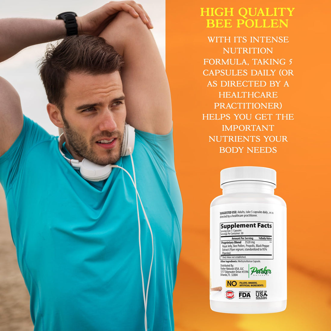 Parker Naturals Supreme Bee Pollen Capsules, 3520 mg Royal Jelly, Bee Pollen and Propolis Capsules, Natural Supplement for Adults, 150 Count