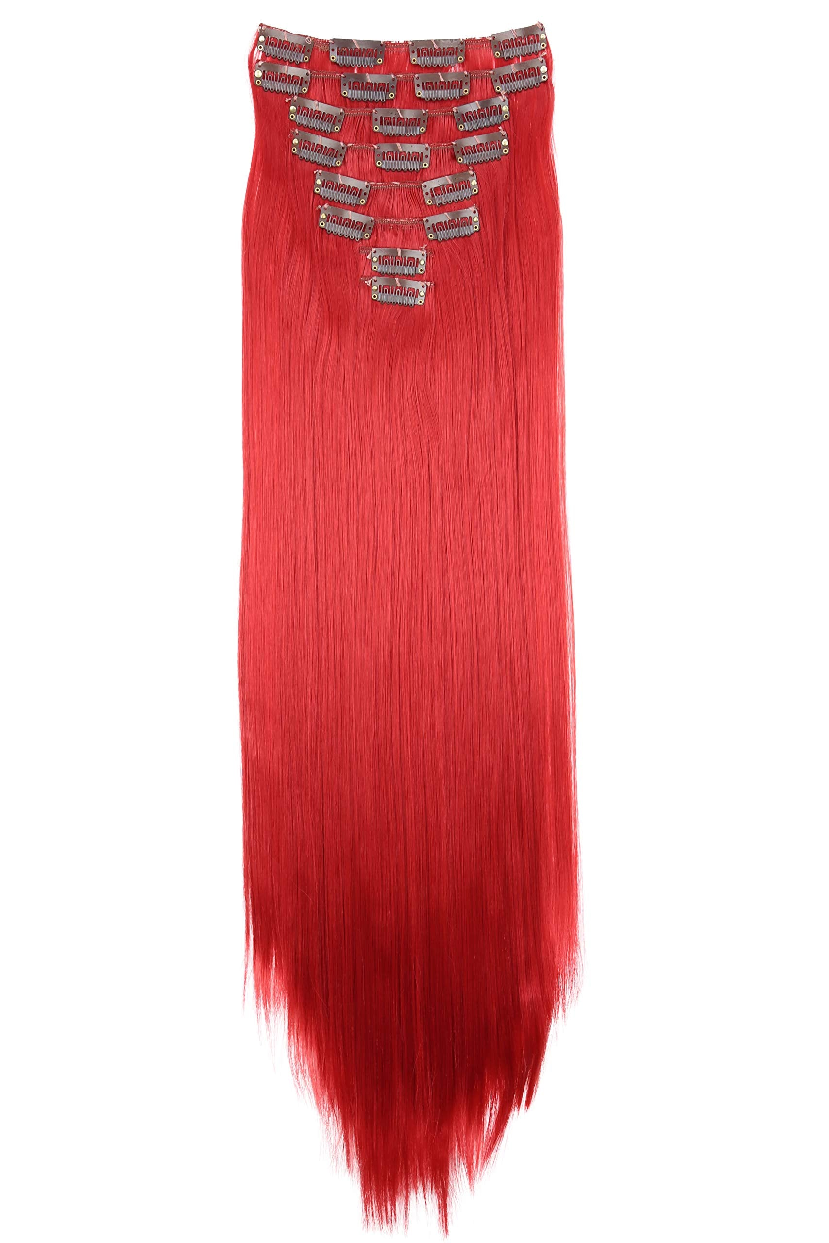 intensive red #3100 CES9 : PRETTYSHOP XXL Set 8 pcs 24 Clip In Hair Extensions Full Head Hairpiece Wavy Curled Or Straight Heat-Resisting Div. Colors (intense red straight #3100 CES9)