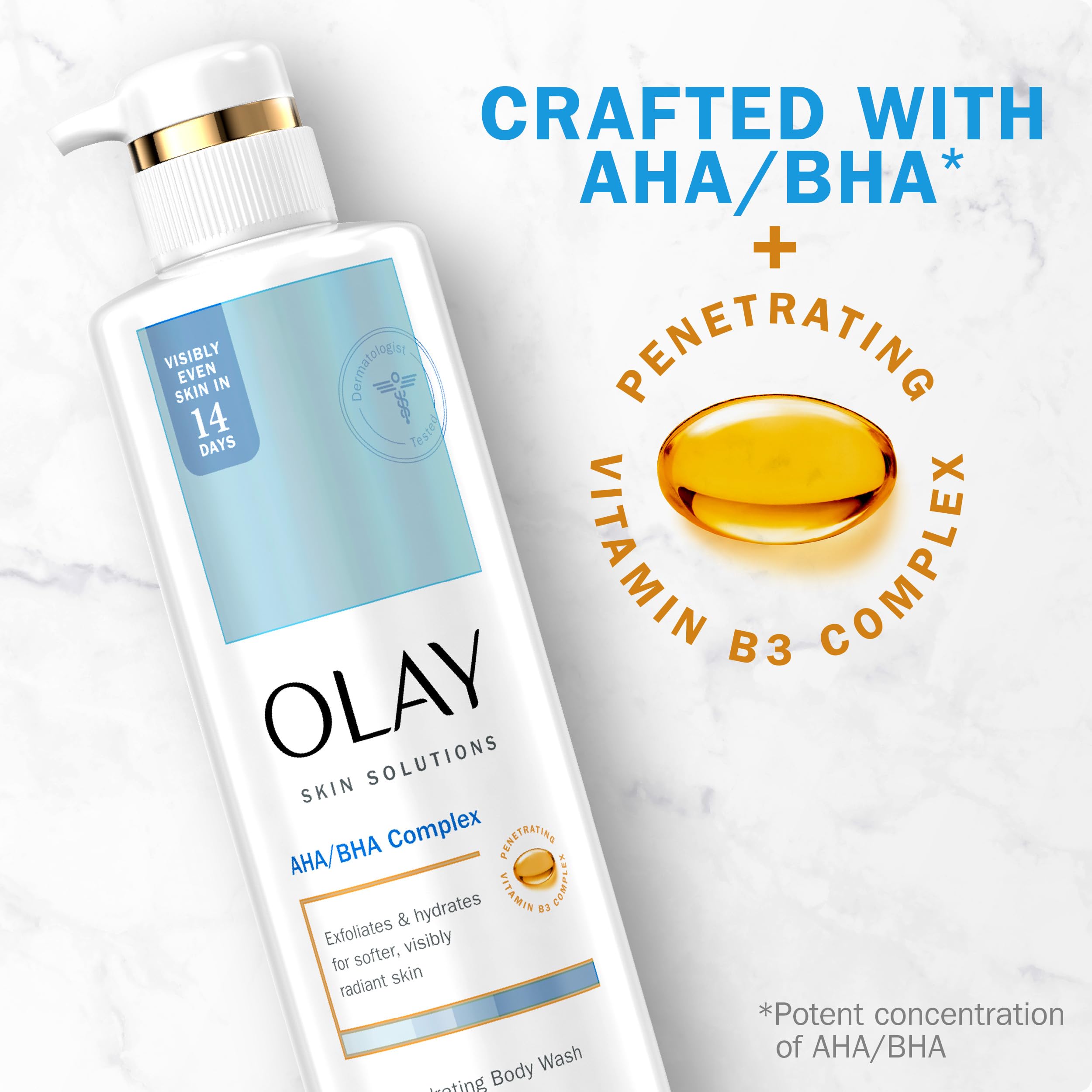 Olay Skin Solutions Hydrating Body Wash for Women with AHA/BHA Complex, 17.9 fl oz (Pack of 4)