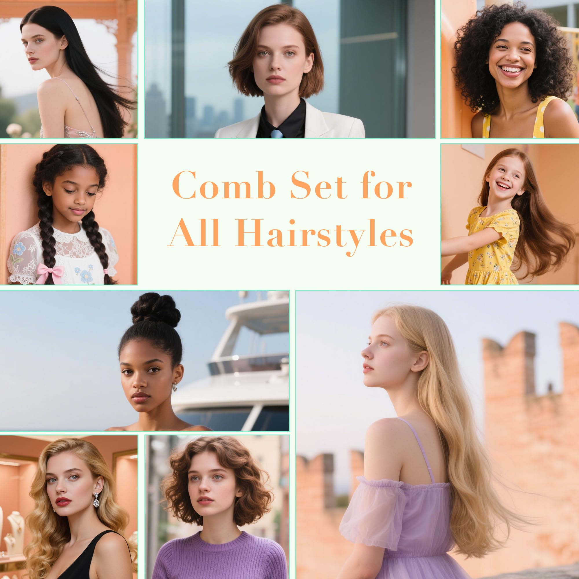 SALONSILK Dopamine Colorful 4PCS Professional Comb Set, Wide Tooth Rat Tail Fine Tooth Hair Combs, Braiding Cutting Barber Styling Curly Parting Set for Men and Women