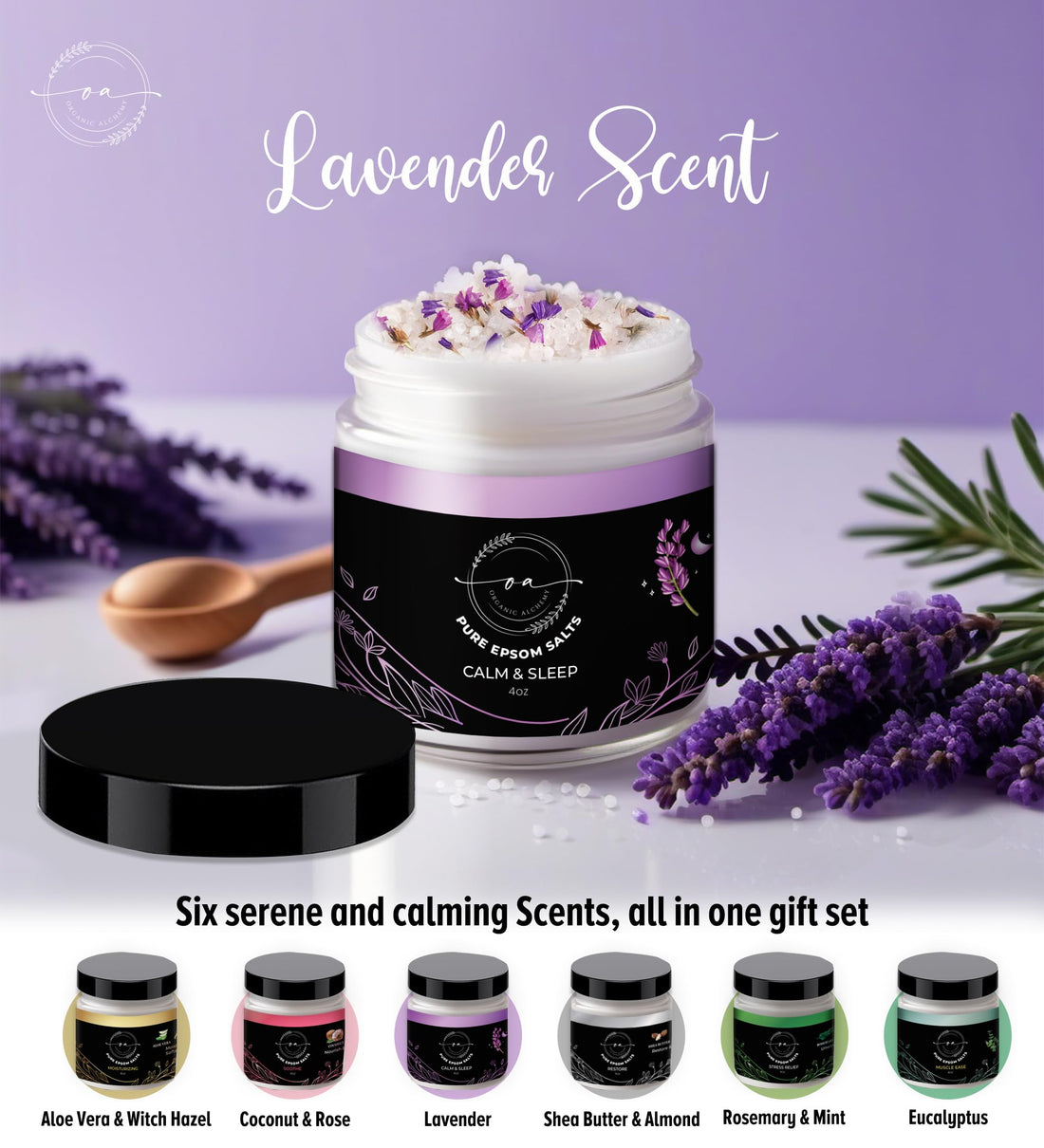 Epsom Bath Salts Gift Set, Relaxing Spa Salt & Essential Oils, Bubble Bath Soaks - Lavender, Eucalyptus, Coconut, Shea Butter, Rose Mary & Aloe Vera Self Care Gifts for Women (6 Pack)