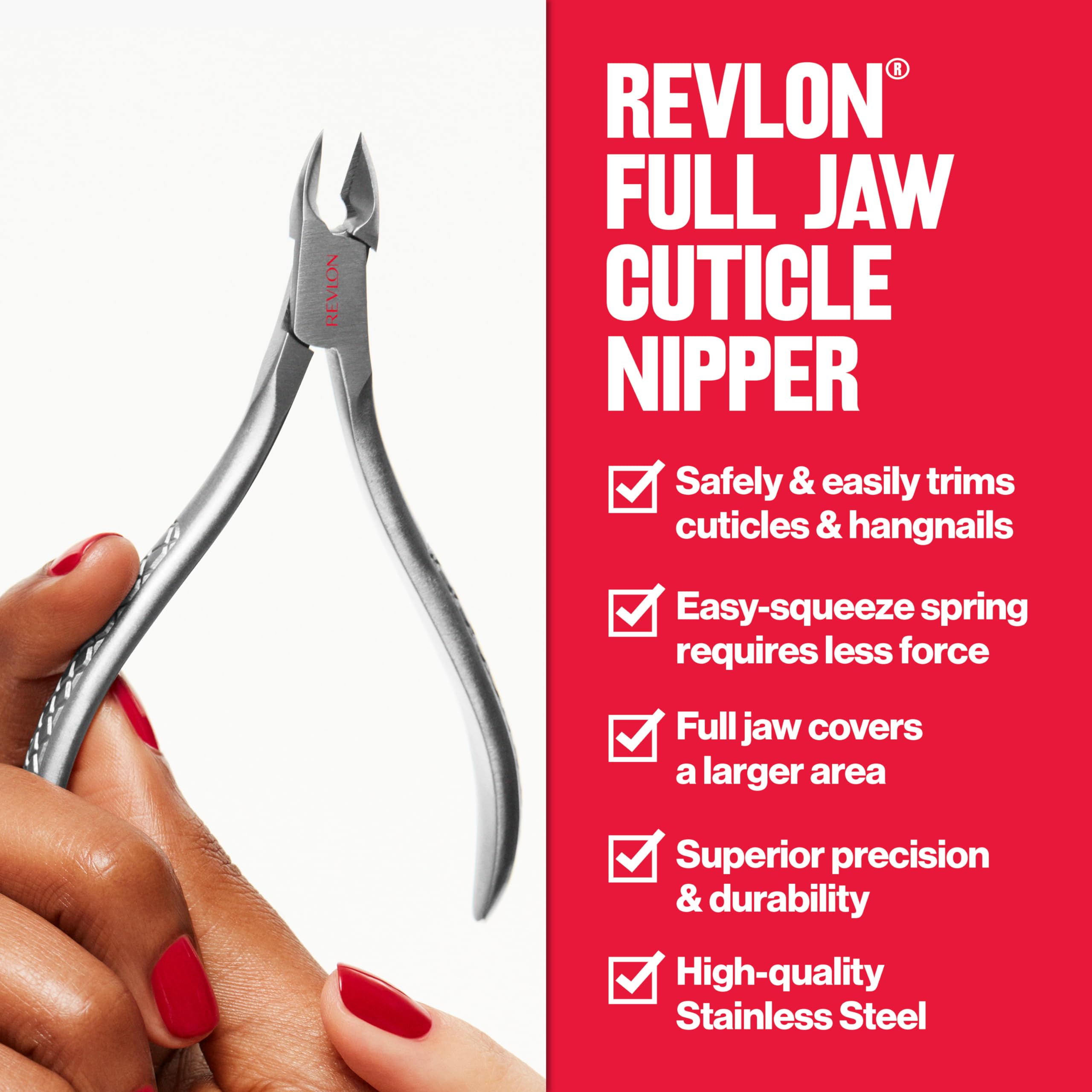 Revlon Full Jaw Cuticle Nipper, Manicure Tool for Nail Care, Made with Stainless Steel, High Precision Blade, Easy to Squeeze Spring, 1 Count