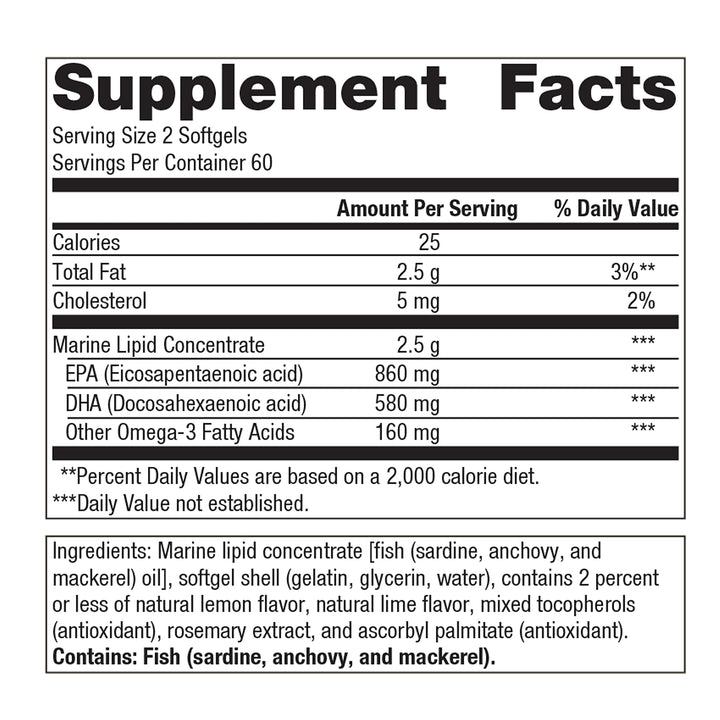 Metagenics OmegaGenics Fish Oil EPA-DHA 720 mg - Omega-3 Fish Oil Supplement - for Heart Health, Musculoskeletal Health & Immune System Health* - with DHA & EPA - 120 Softgels
