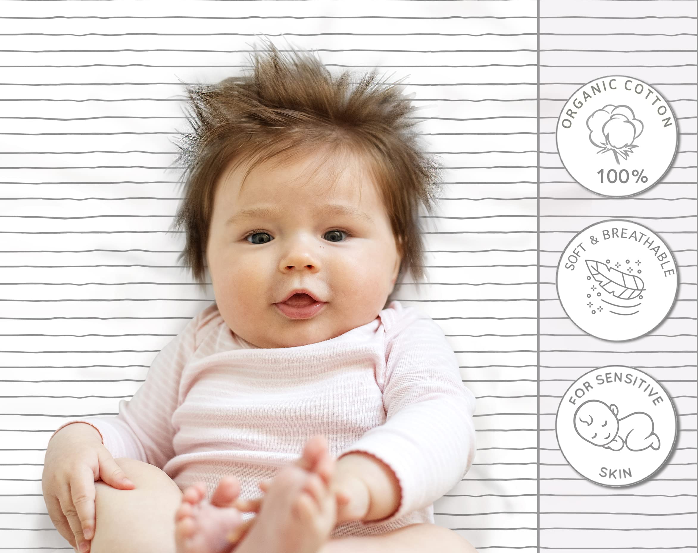 100% Organic Cotton Fitted Sheets for Graco Pack n Play, Babyletto, Pamo Babe, Hiccapop, Dream on Me, Evenflo, Baby Trend, Hygge Hush Portable/Mini Crib/Playards