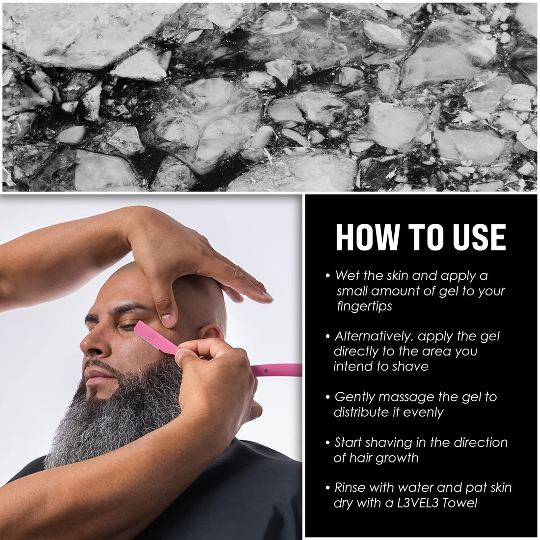 Level 3 Shaving Gel - Straight Razor Shave Gel - Non-Irritating - Refreshing Smell L3 - No Hot Towel Necessary - Level Three Razor Gel (Ice)