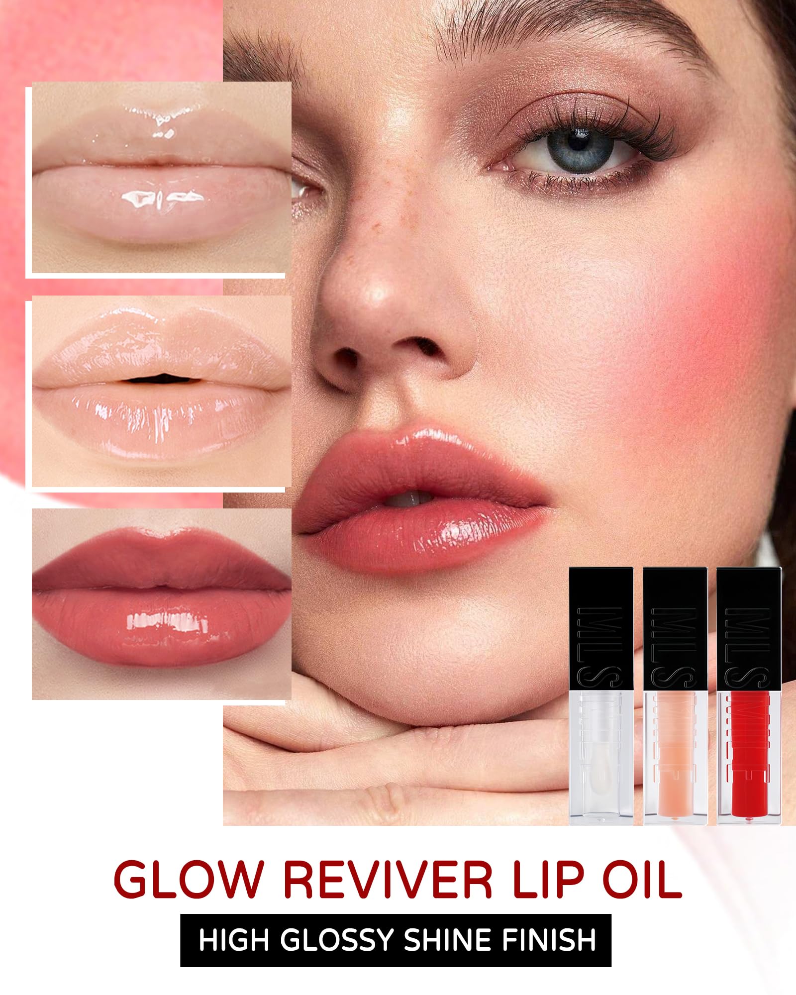 3 Colors Glow Reviver Lip Oil Set, Hydrating Tinted Lip Glow Oil Plumping Lip Gloss for High-shine Finish,Moisturizing Glossy Lip Oil Gloss for Women Lip Care and Dry Lips-Set A