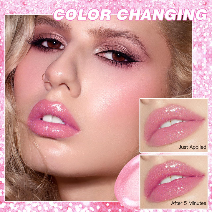 DLZZRS Glimmer Balm, pH Lip Balm, Magic Color Changing pH Lipstick, Moisturizing Tinted Lip Balm, Lip Glowy Balm, PH Reacting Lip Balm, Hydrates & Plumps, Pink Shimmer Lipstick (01# Colourless)
