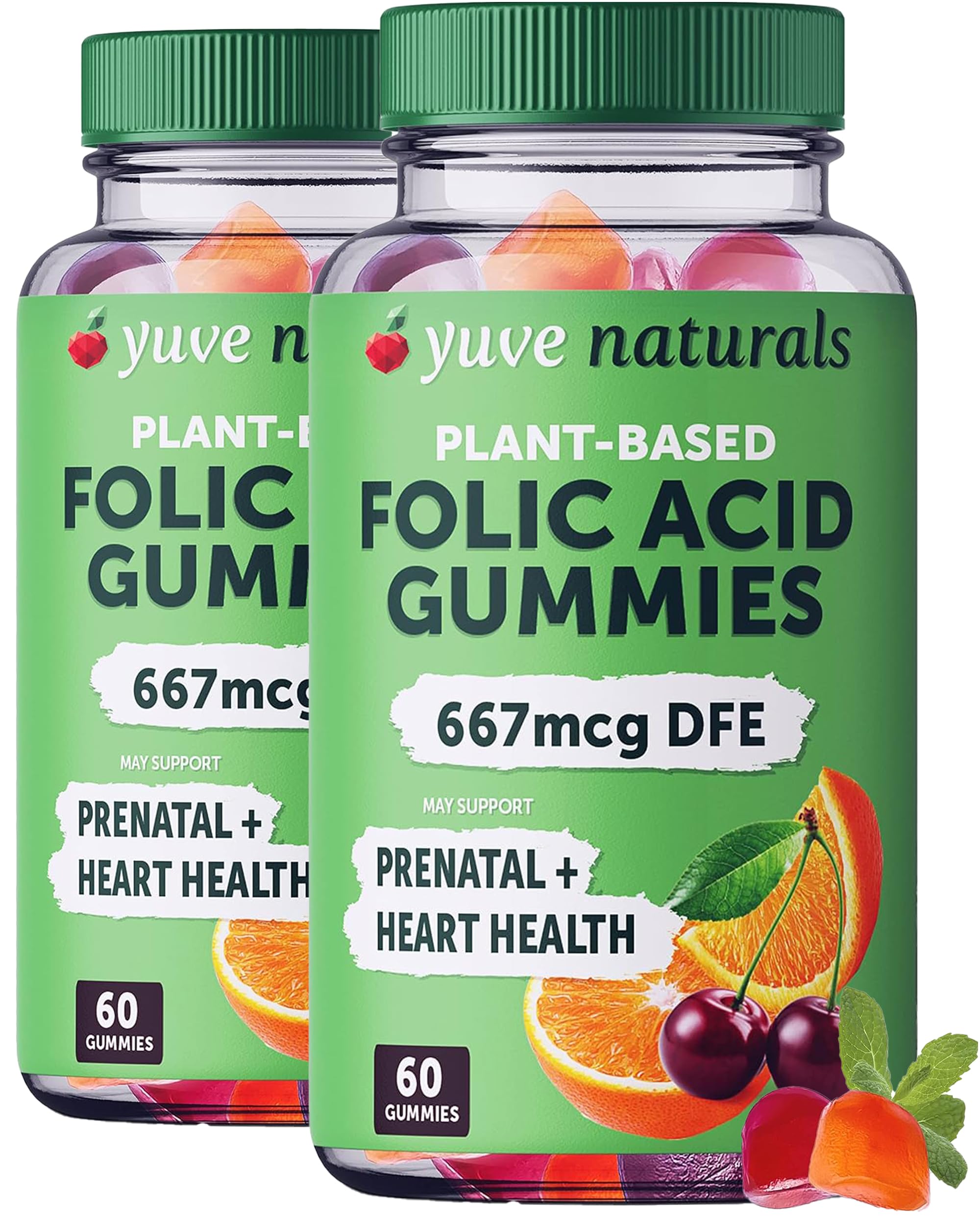 Yuve Prenatal Gummies for Women - Folic Acid Prenatal Vitamins 667 mcg DFE - Chewable Prenatal Vitamins - Hormonal Support & Folate Acid - Vegan & Natural - Prenatal Vitamins Gummies - 2 Pack of 60ct