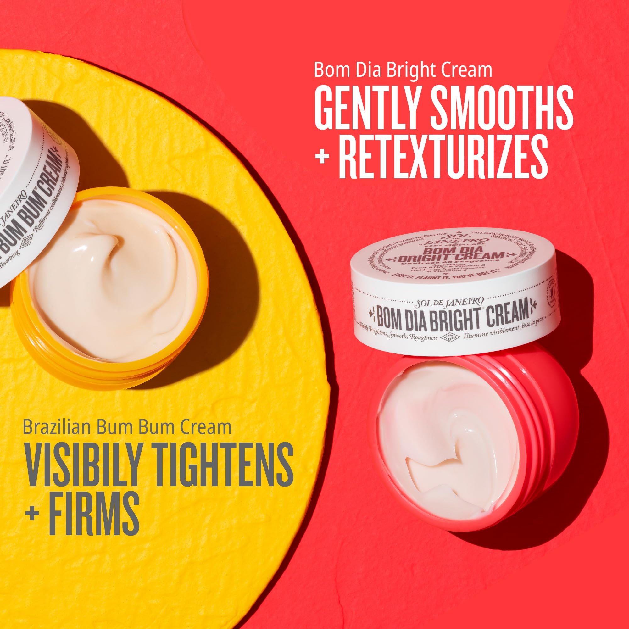 Sol de Janeiro Mini Body Cream Trial Set - Travel Size Gift Set - Beauty Stocking Stuffers - Brazilian Bum Bum Cream & Bom Dia Bright Cream - 2 Piece Set 25 mL - $24 Value