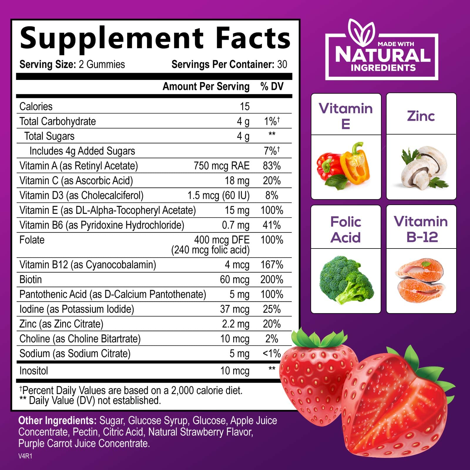 Multivitamin Gummies - Adult Gummy Vitamins for Women & Men, Nature's Daily Gummy Multivitamins for Adults, Vitamins A, C, E, B6, B12 - Multi Vitamin Supplement, Non-GMO, Berry Flavored - 60 Gummies