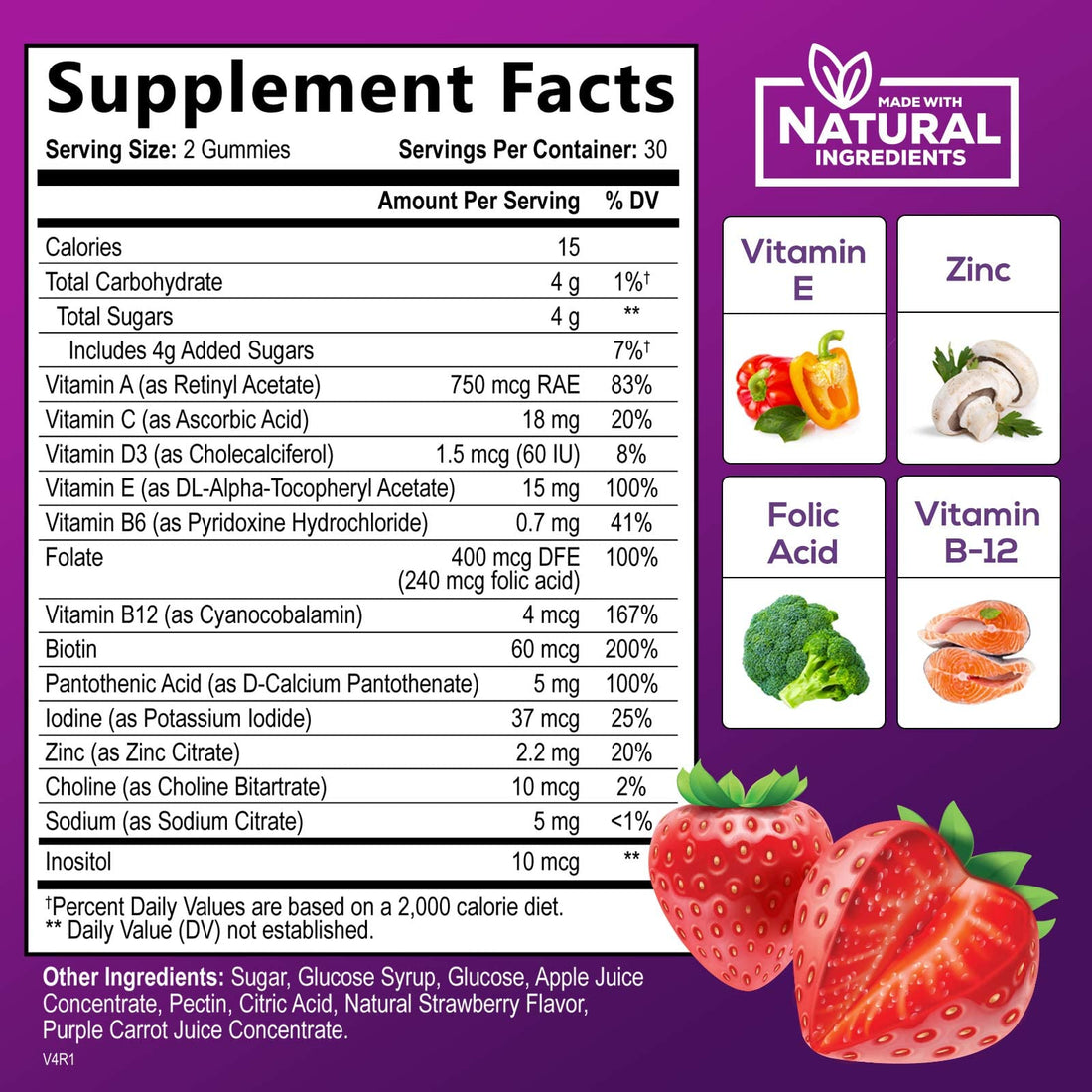 Multivitamin Gummies - Adult Gummy Vitamins for Women & Men, Nature's Daily Gummy Multivitamins for Adults, Vitamins A, C, E, B6, B12 - Multi Vitamin Supplement, Non-GMO, Berry Flavored - 60 Gummies