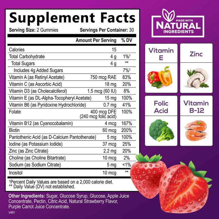 Multivitamin Gummies - Adult Gummy Vitamins for Women & Men, Nature's Daily Gummy Multivitamins for Adults, Vitamins A, C, E, B6, B12 - Multi Vitamin Supplement, Non-GMO, Berry Flavored - 60 Gummies