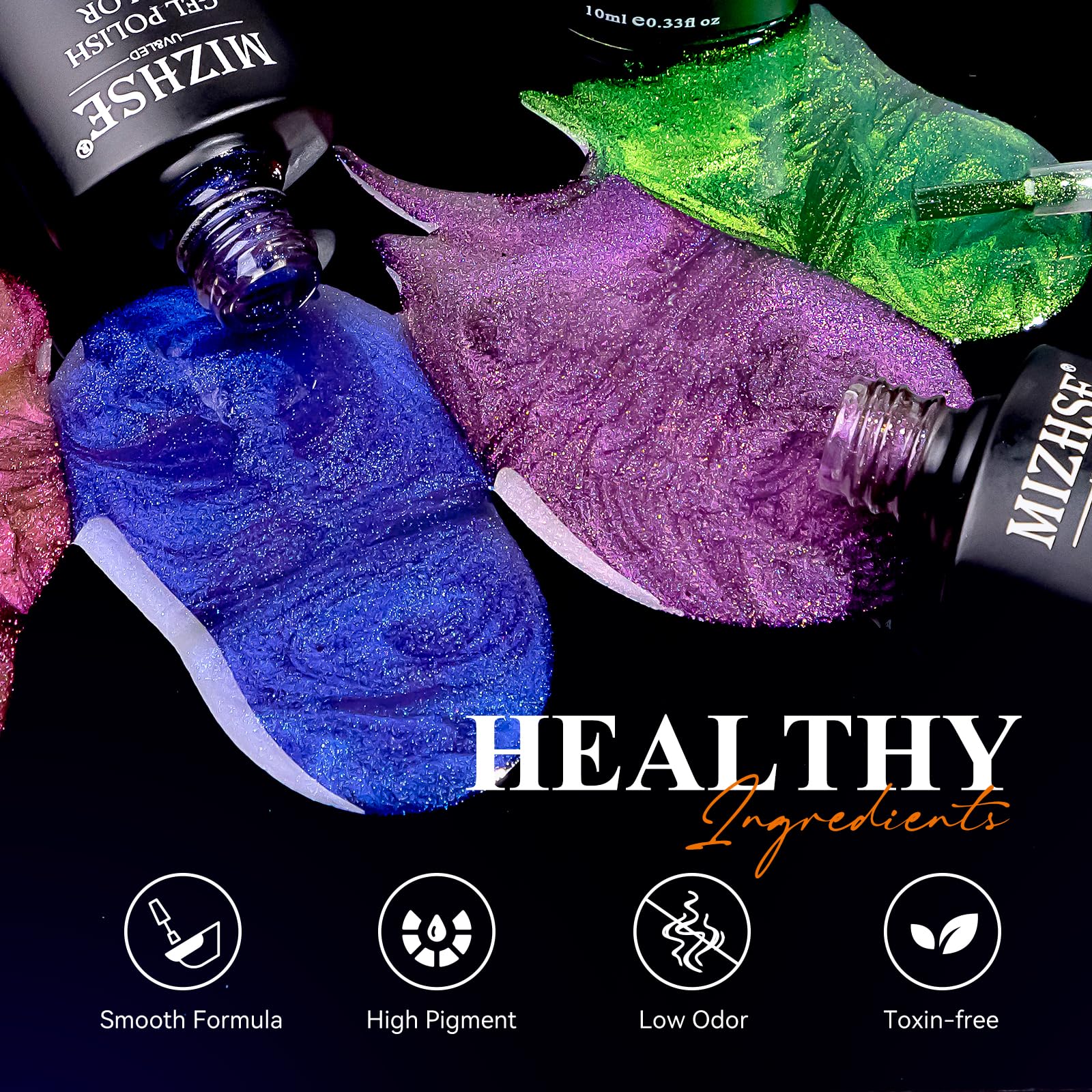 MIZHSE 9D Cat Eye Gel Nail Polish Fashion Chameleon Magnetic Gel 10ml Soak Off UV LED with 2 Magnet Stick Gel Nail Polish Set 6pcs