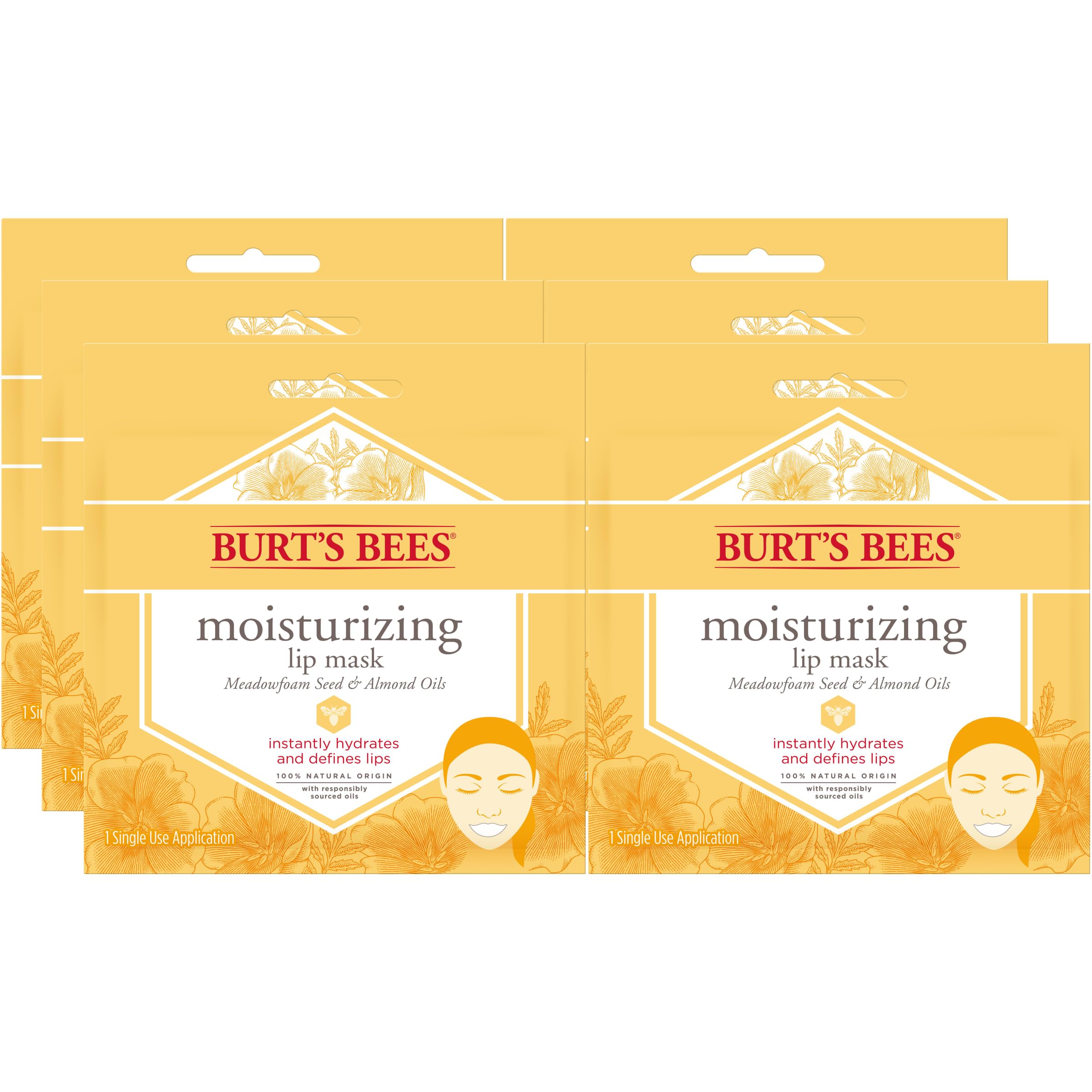 Burt's Bees 100% Natural Moisturizing Lip Mask, Single Use Conditioning Lip Care, 6 Count