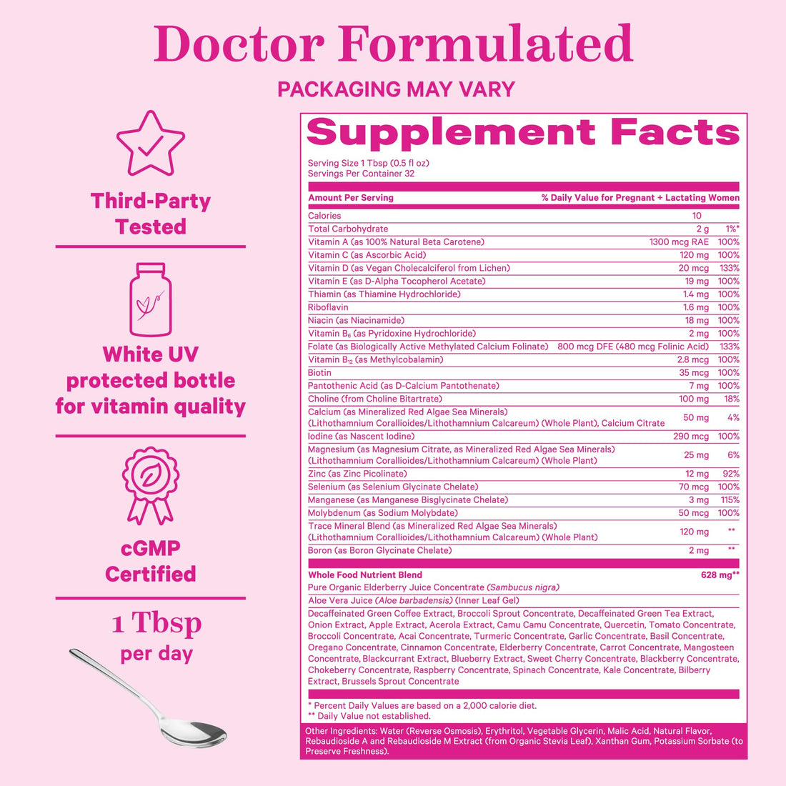 Pink Stork Liquid Prenatal Vitamins for Women - Berry Flavor - Organic Food Blend - for Fertility, Pregnancy, Postpartum- Morning Sickness Support - Breastfeeding and Lactation - 32 Servings