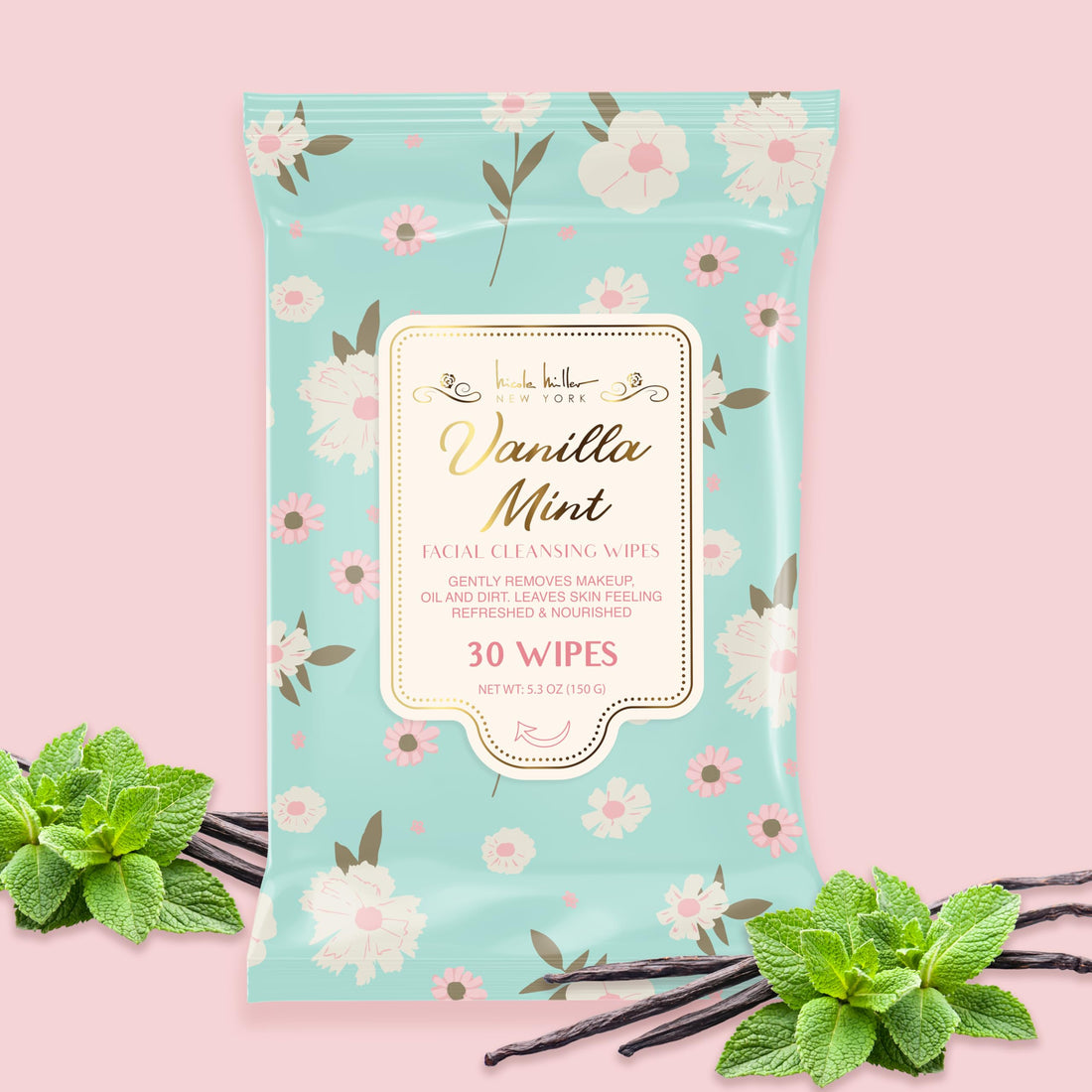 Nicole Miller Pack Facial Cleansing Wipes, Facial Cleansing Cloths, Removes Makeup, Mascara, Dirt and Oil, Rosehip, Coconut, Vanilla Mint, Wild Berries