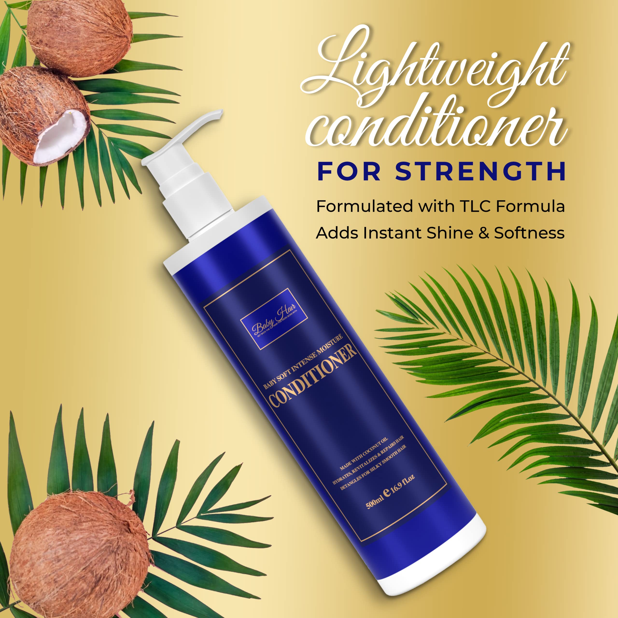 Baby Hair, Coconut Tress Intense Moisture Shampoo and Conditioner Duo - Hydrating Hair Care for All Hair Types Count Pack 33.8oz.