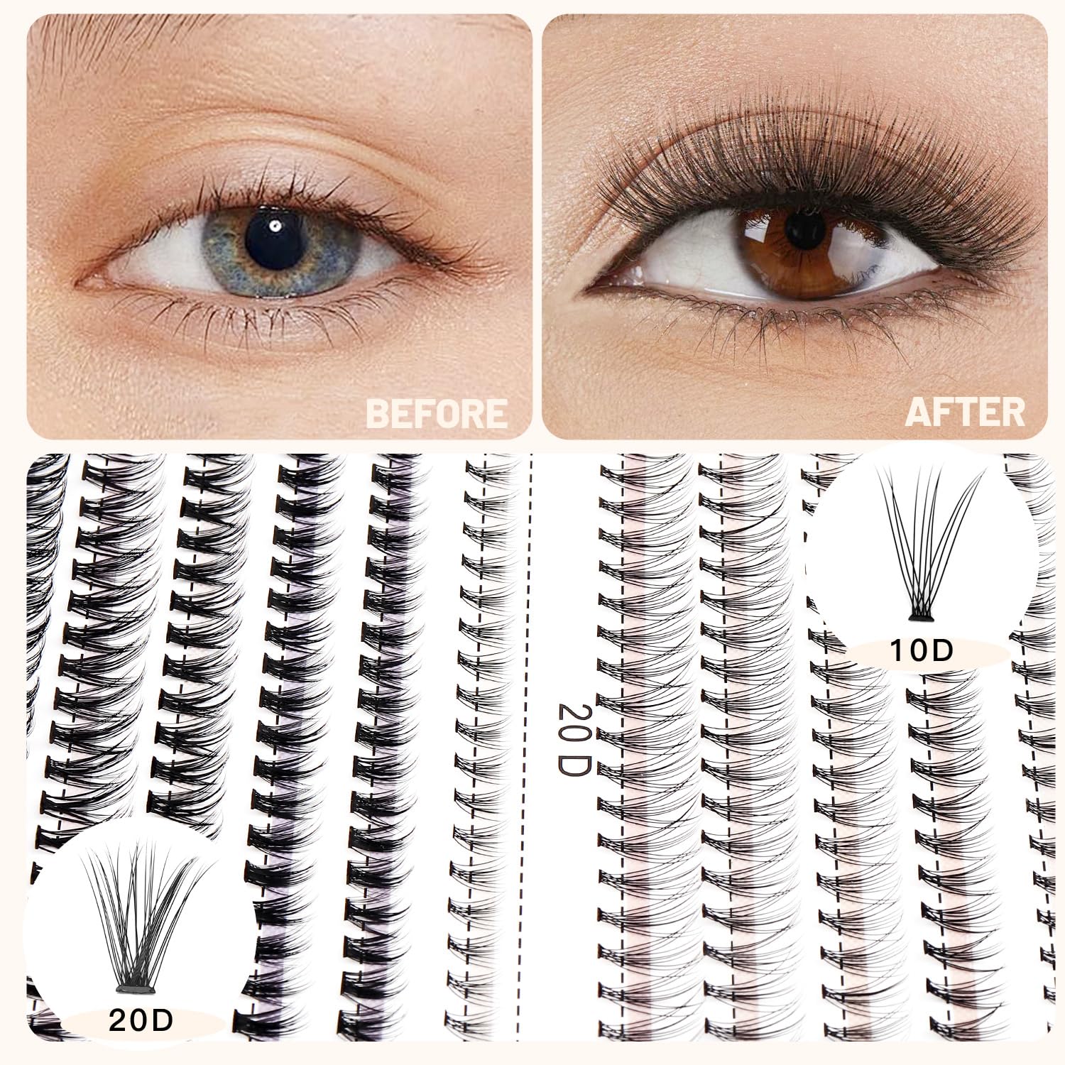 Scala 240pcs C Curl 10D/20D Cluster Eyelashes Mixed, 0.07mm /0.10 mm Mixed,8/9/10/11/12mm,10/11/12/13/14mm,12/13/14/15/16mm and Under Eyelashes Mixed Professional M (8/9/10/11/12mm and Under Eyelashe)