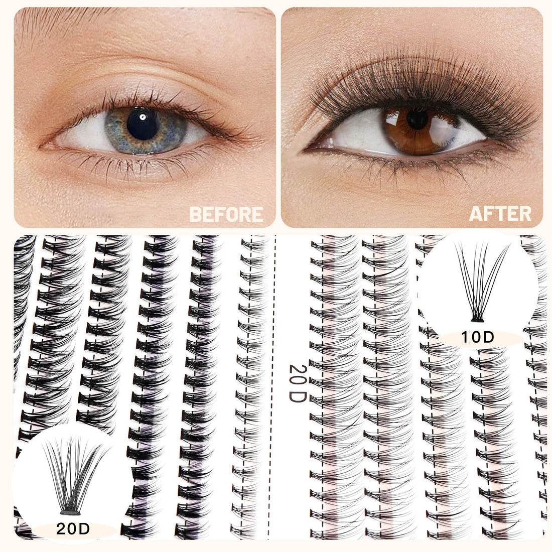 Scala 240pcs C Curl 10D/20D Cluster Eyelashes Mixed, 0.07mm /0.10 mm Mixed,8/9/10/11/12mm,10/11/12/13/14mm,12/13/14/15/16mm and Under Eyelashes Mixed Professional M (8/9/10/11/12mm and Under Eyelashe)