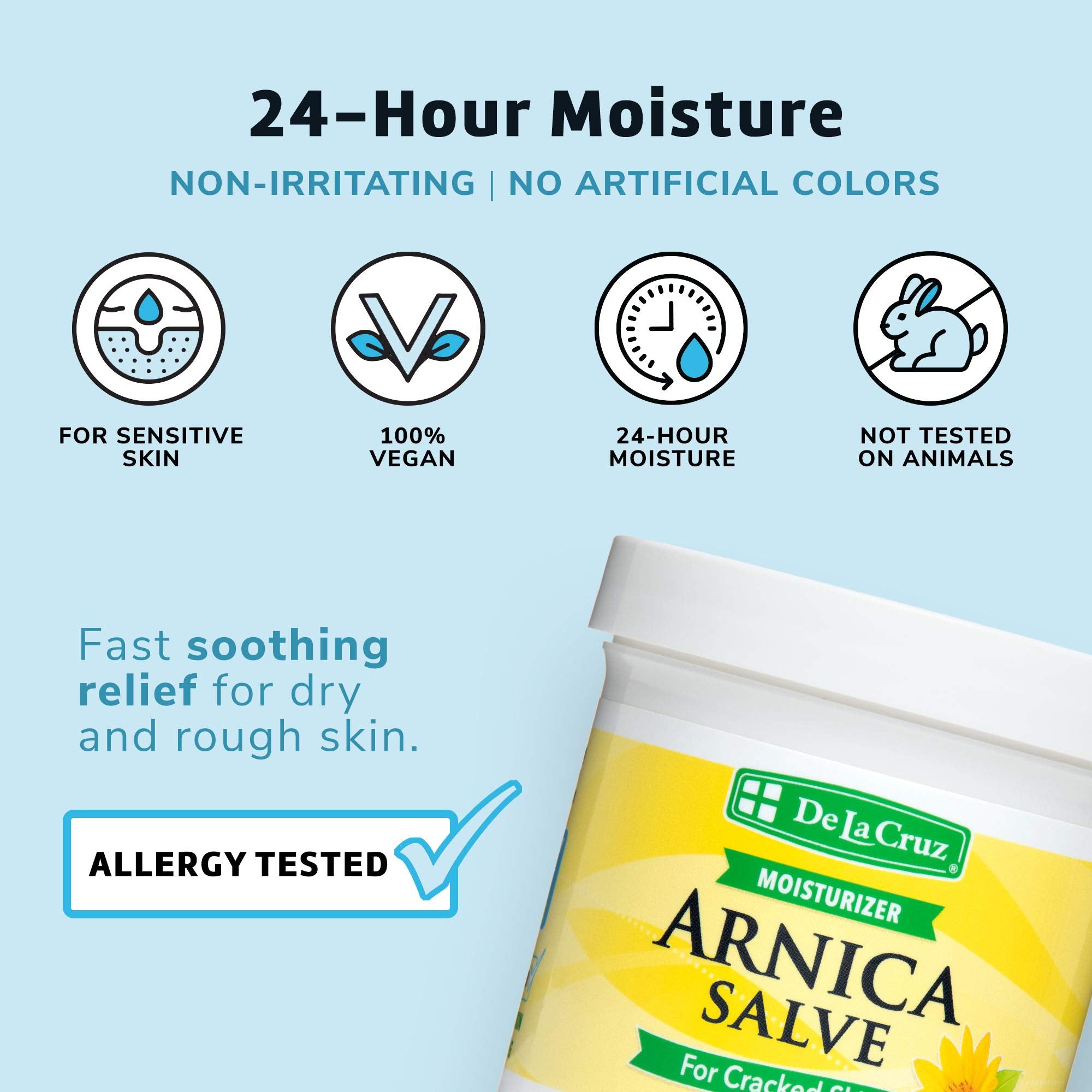 De La Cruz Arnica Salve, Foot Cream for Dry and Cracked Feet and Moisturizing Hand Salve for Dry Hands, 24 Hour Moisture for Dry and Rough Skin - JUMBO SIZE 5.5 OZ