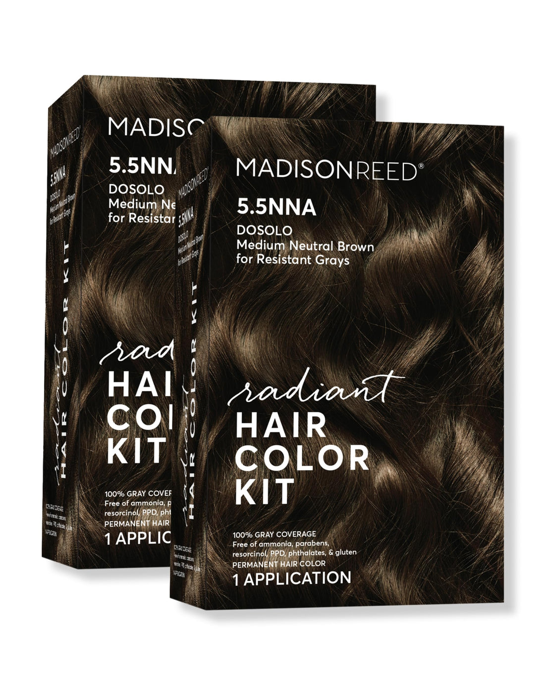 Madison Reed Radiant Hair Color Kit, Medium Neutral Brown for 100% Gray Coverage of Resistant Gray Hair, Ammonia-Free, 5.5NNA Dosolo Brown, Permanent Hair Dye, Pack of 2