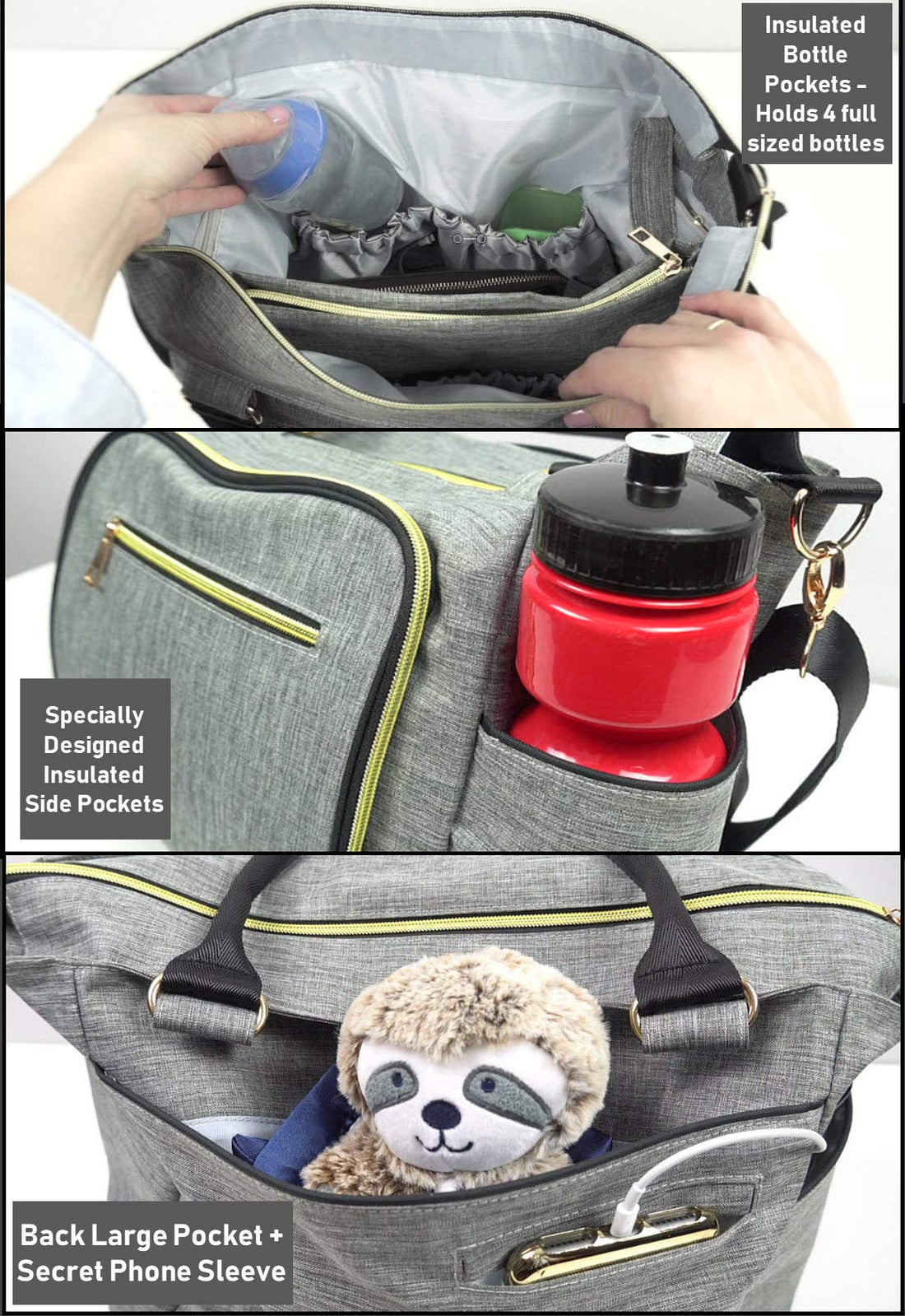 Mogix SMART Baby Diaper Bag with Portable Phone Charger, Changing Pad, Wet Dry Bag, Stackable Snack Container and Power Pack