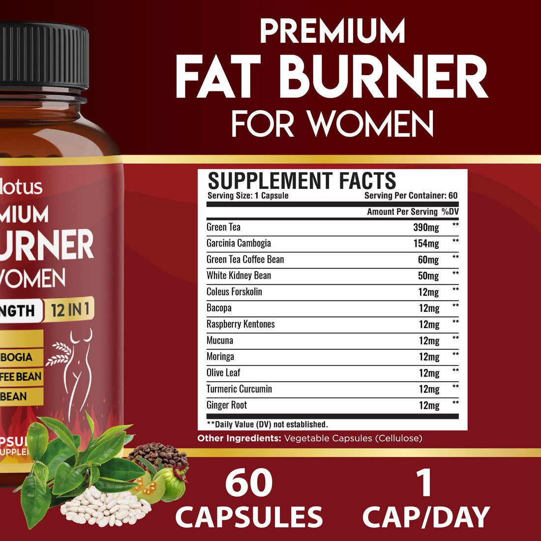 Premium Weight Loss Pills for Women, The Best Fat Burners for Women and Men, Energy Pills, High Potency with Green Tea Extract 98%, 2 Months Supply