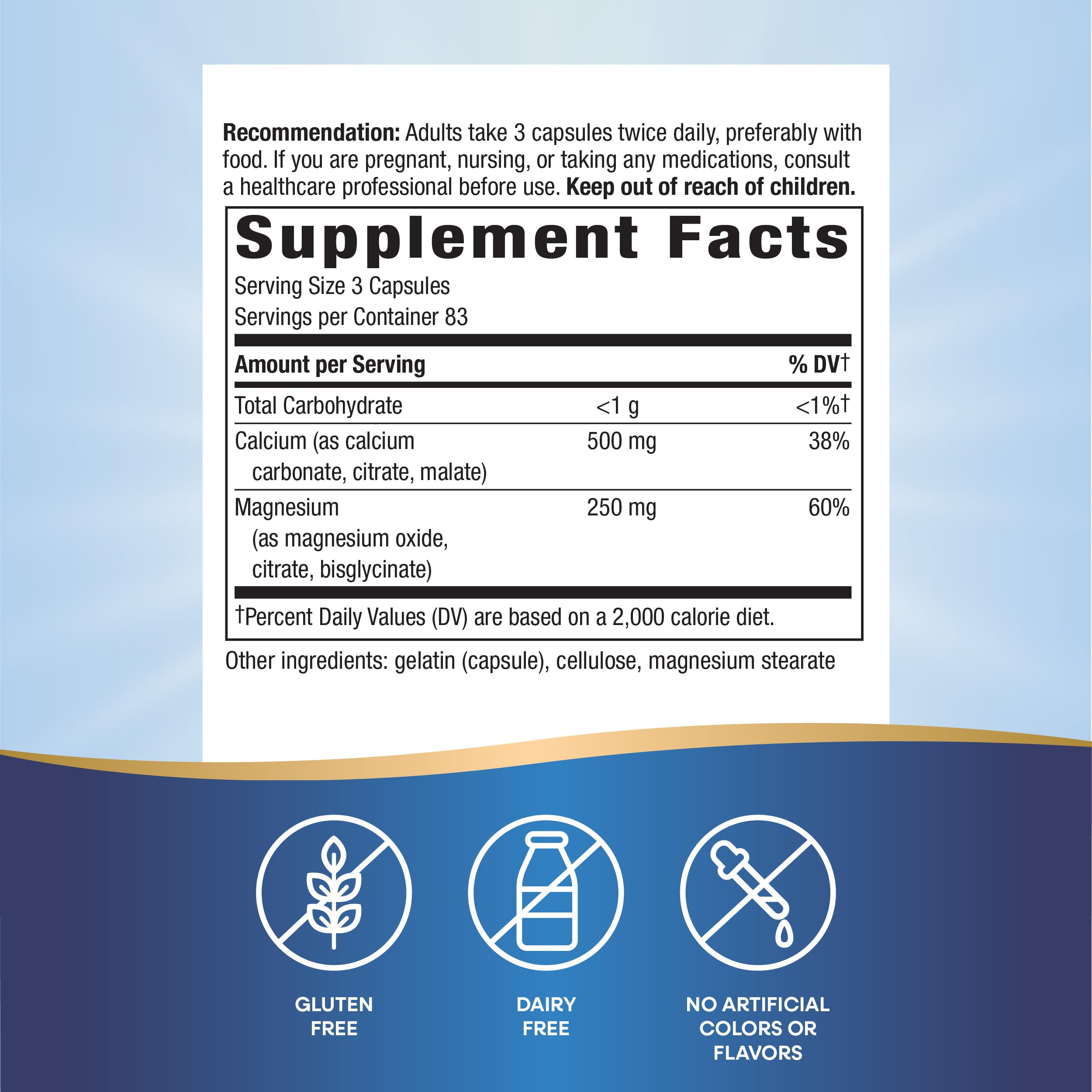 Nature's Way Calcium & Magnesium Mineral Complex, Supports Bone Health & Muscle Function,* 750 mg per 3-Capsule Serving, 250 Capsules (Packaging May Vary)