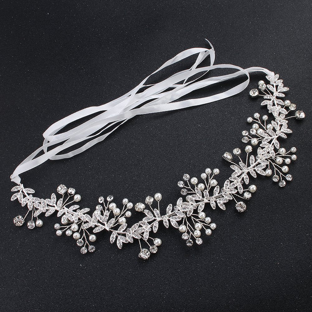 Hapibuy Wedding headpiece Crystal Forehead Band Bridal Hair Vine For Bride and Bridemaid Silver Color