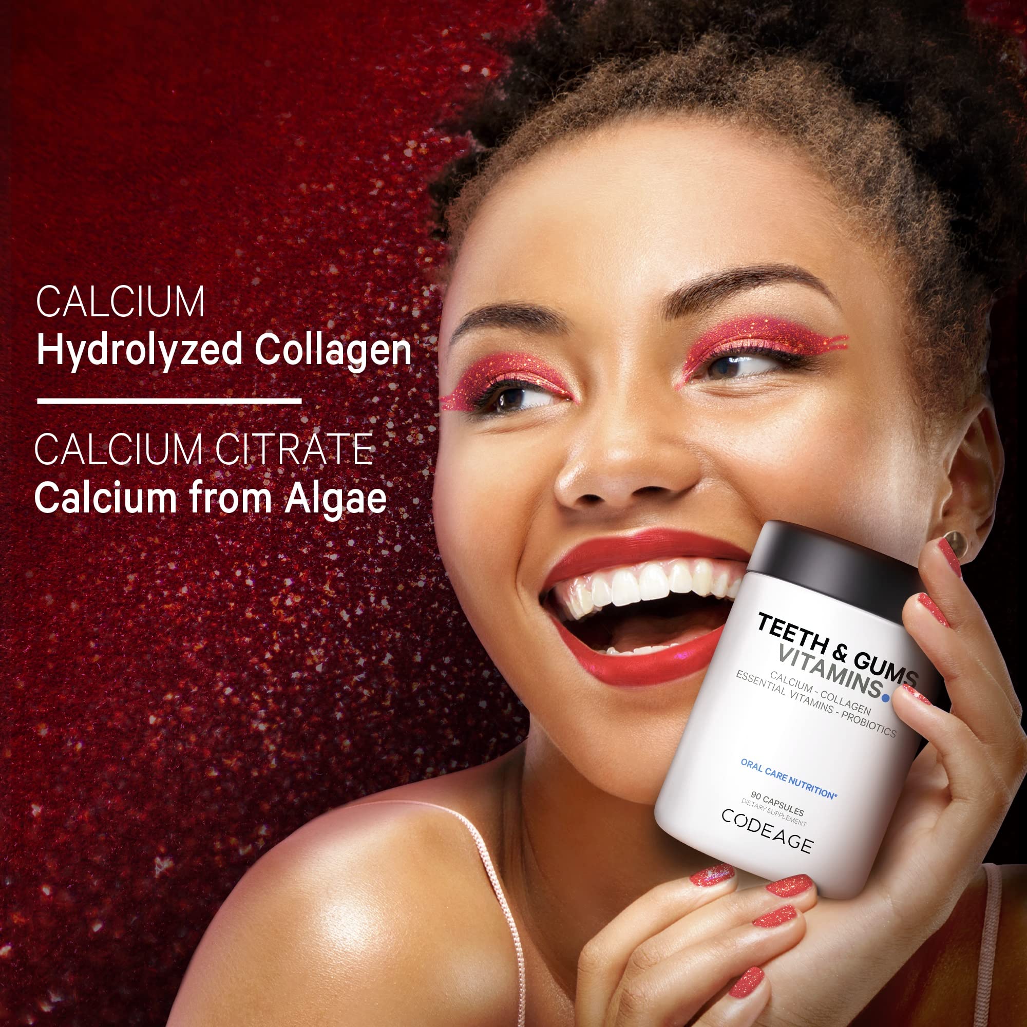 Codeage Teeth & Gums Vitamins + Oral Probiotics Supplement for Mouth - Whole Food Calcium, Collagen, Potassium, Vitamin C, D3, K2, Zinc – Oral Care & Dental Multivitamin Supplements - 2 Pack