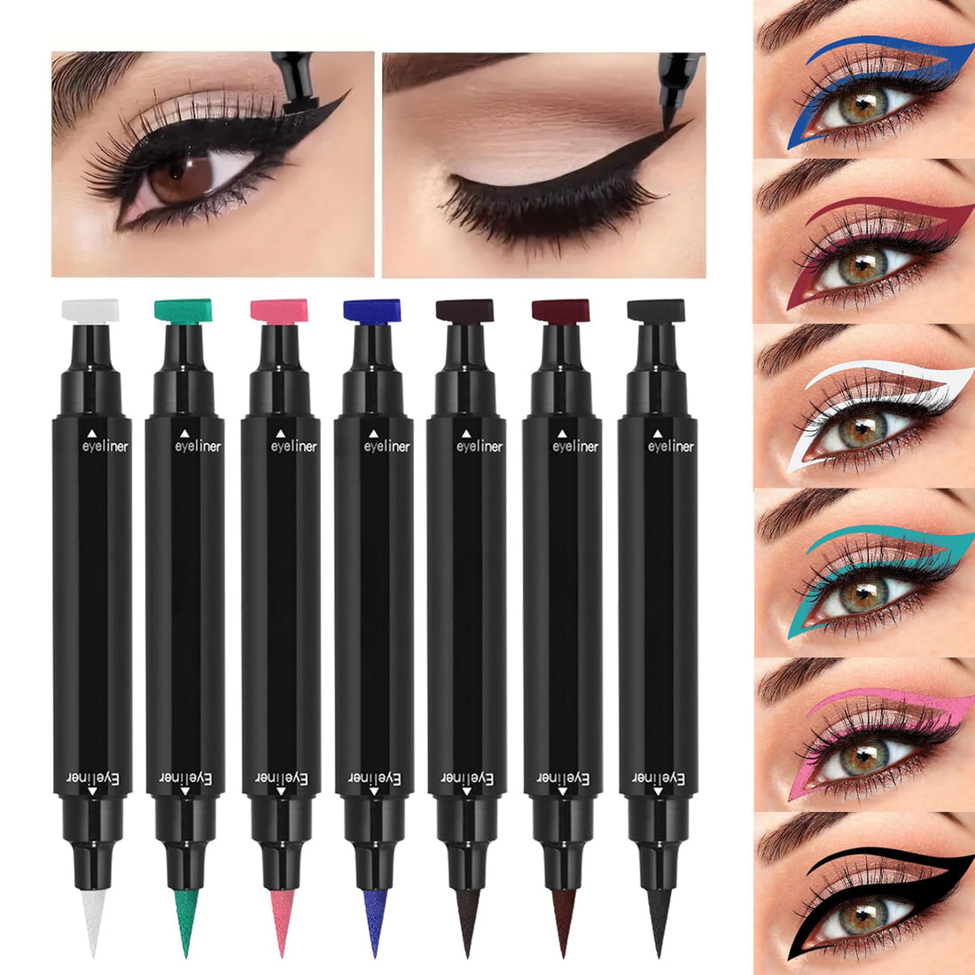 MIESCHER Wing Eyeliner Stamp Pens, White Liquid Cat Eye Winged Eye Liner Stamp & Fine Tipped Pen with Eye Makeup, Waterproof Smudgeproof Long Lasting Eyeliner Eye Makeup Tool, 01