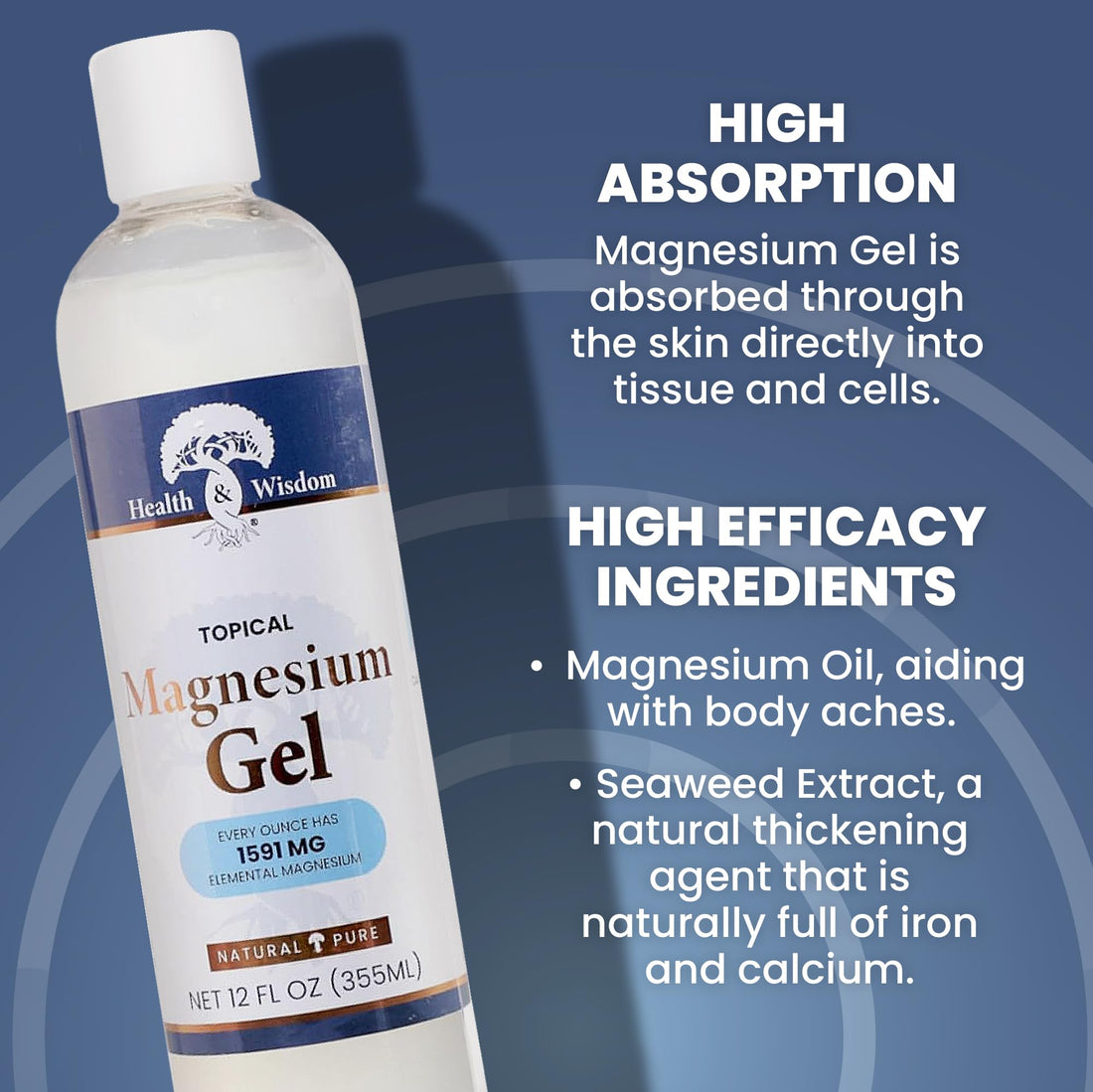 MAGNESIUM GEL with Seaweed Extract 12 OZ by Health and Wisdom