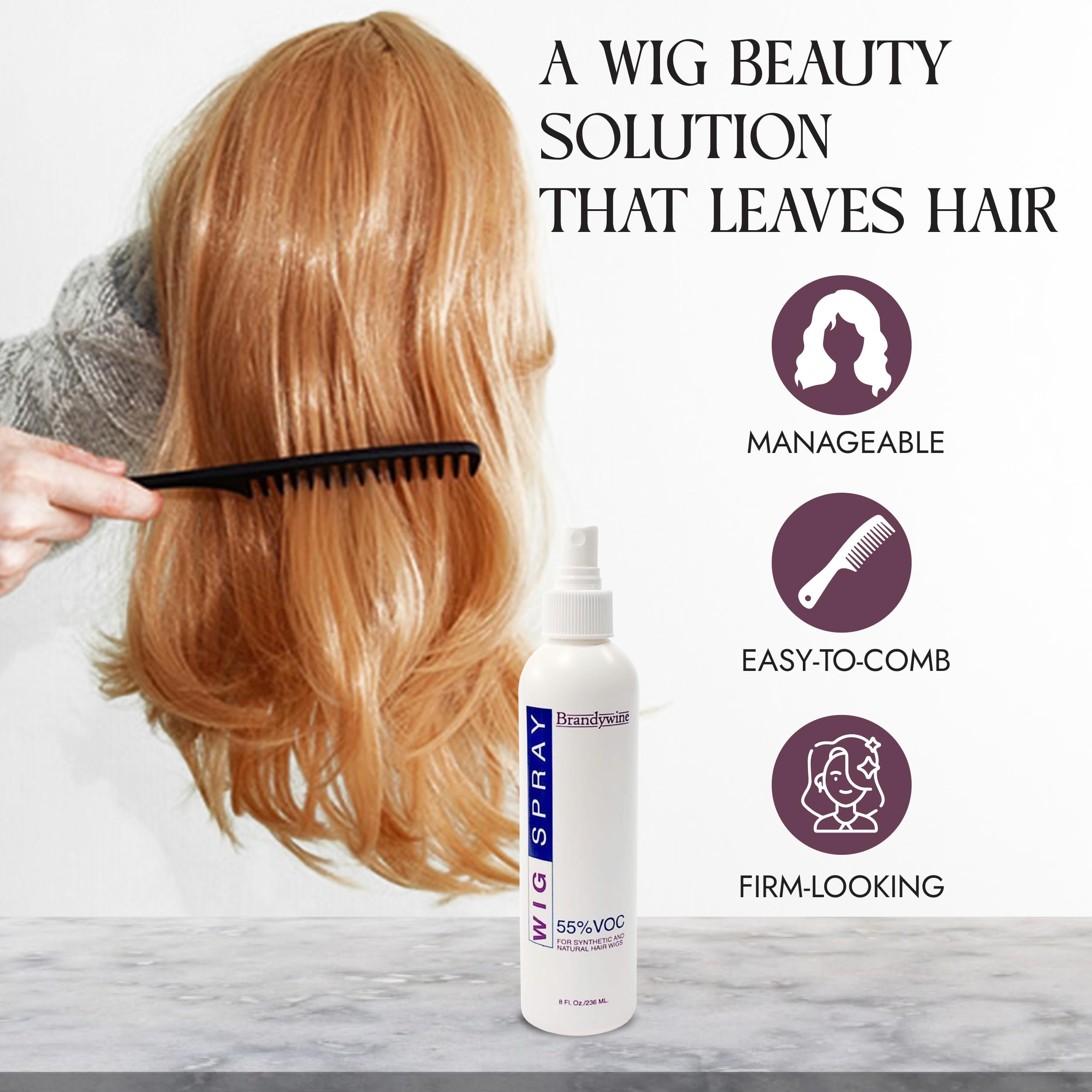 Brandywine Wig Spray Non Aerosol (Pump) For Synthetic and Natural Hair Wigs, 8 oz.